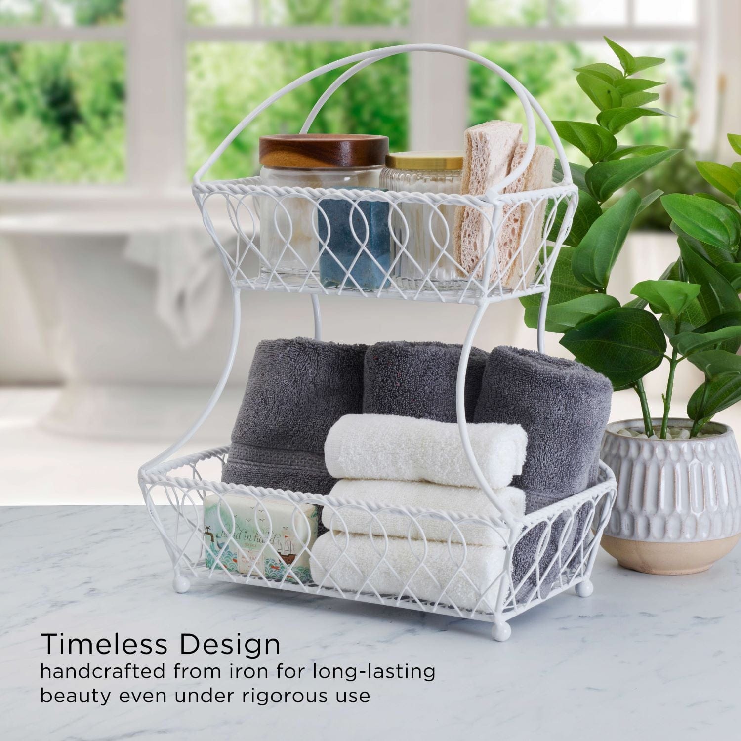 Loop and Lattice 2 Tier White Flatback Fruit Storage Basket