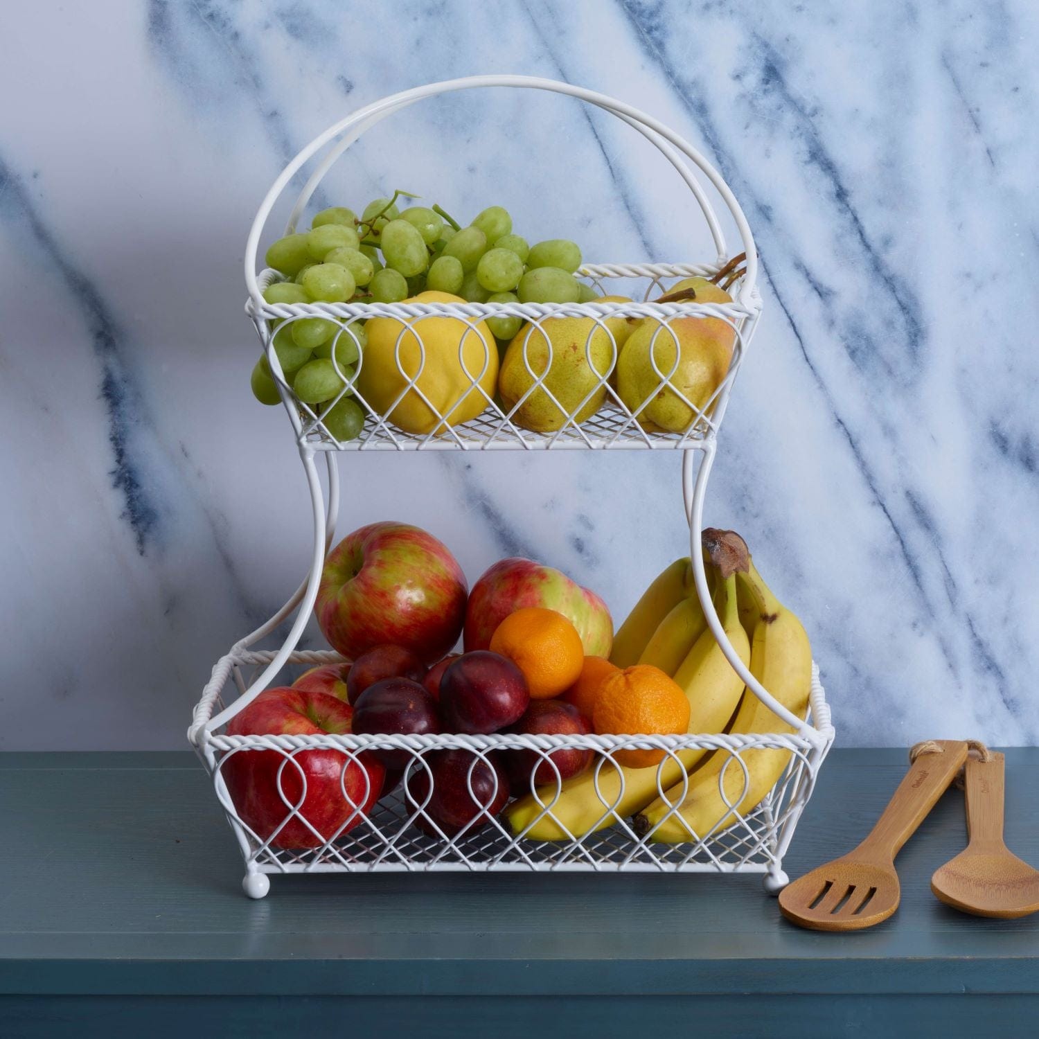 Loop and Lattice 2 Tier White Flatback Fruit Storage Basket