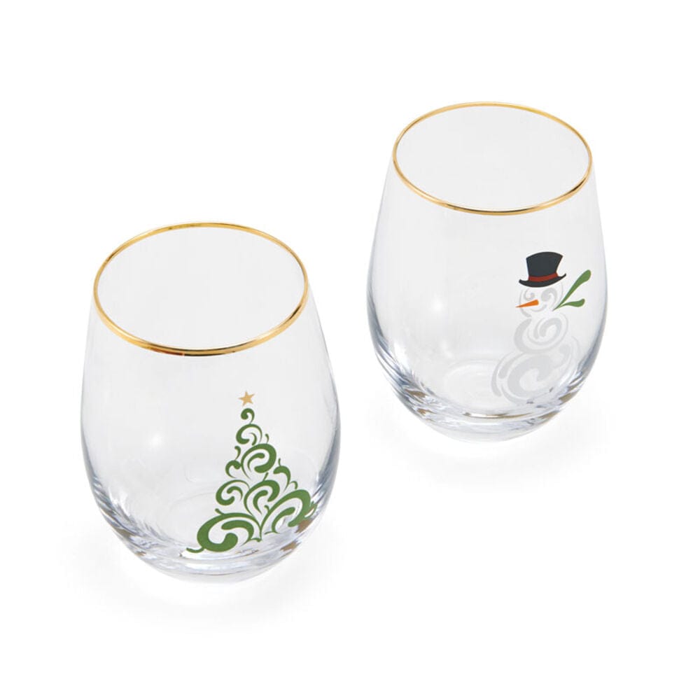 Stemless Gifts Tree and Snowman Stemless Wine Set of 2