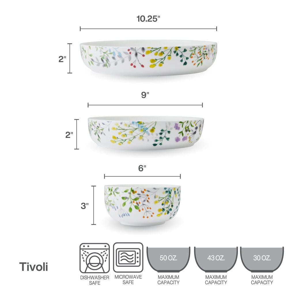 Tivoli Garden 9 Piece Dinnerware Bowl Set, Service for 3