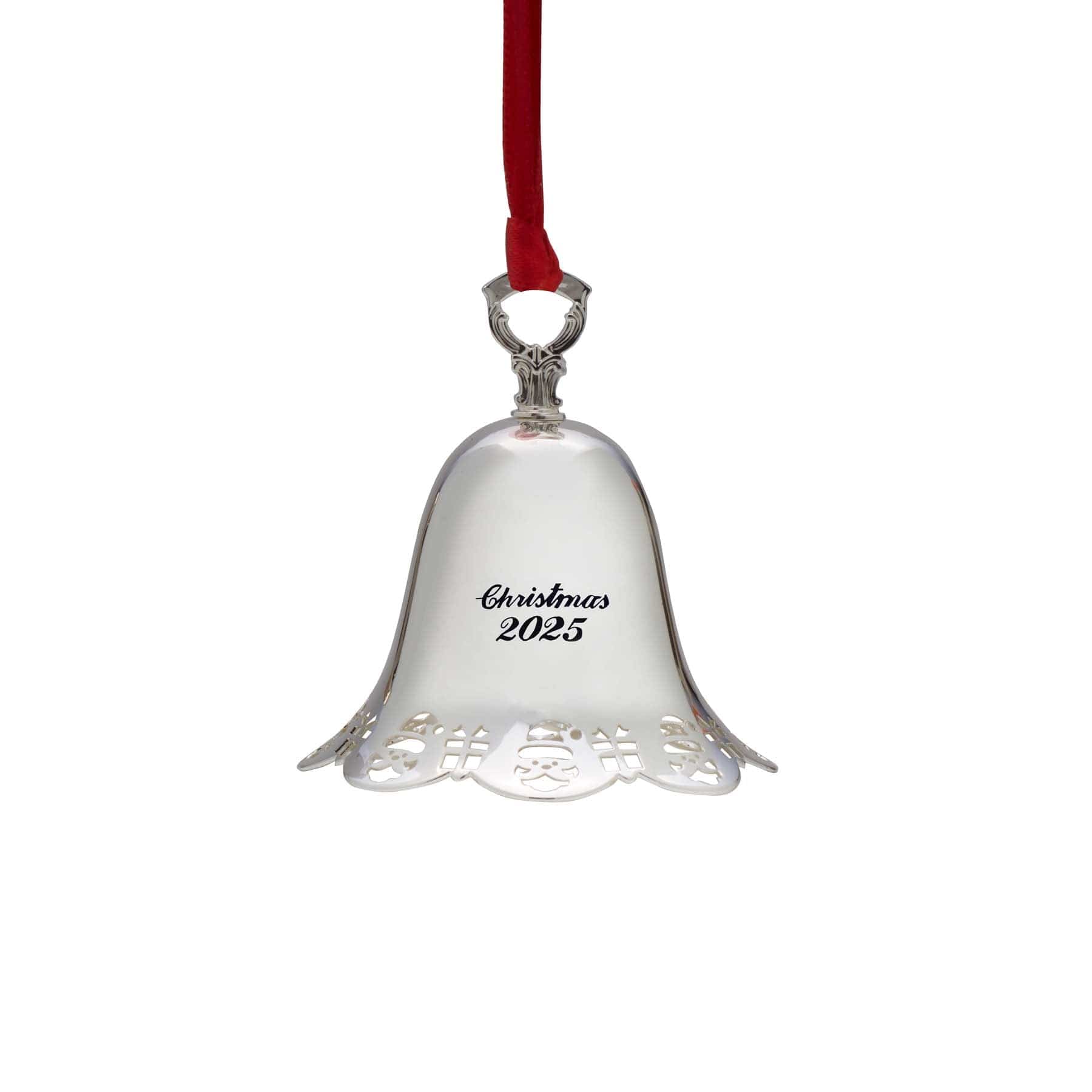 2025 Silver Plate Pierced Santa and Presents Bell Ornament 46th Edition