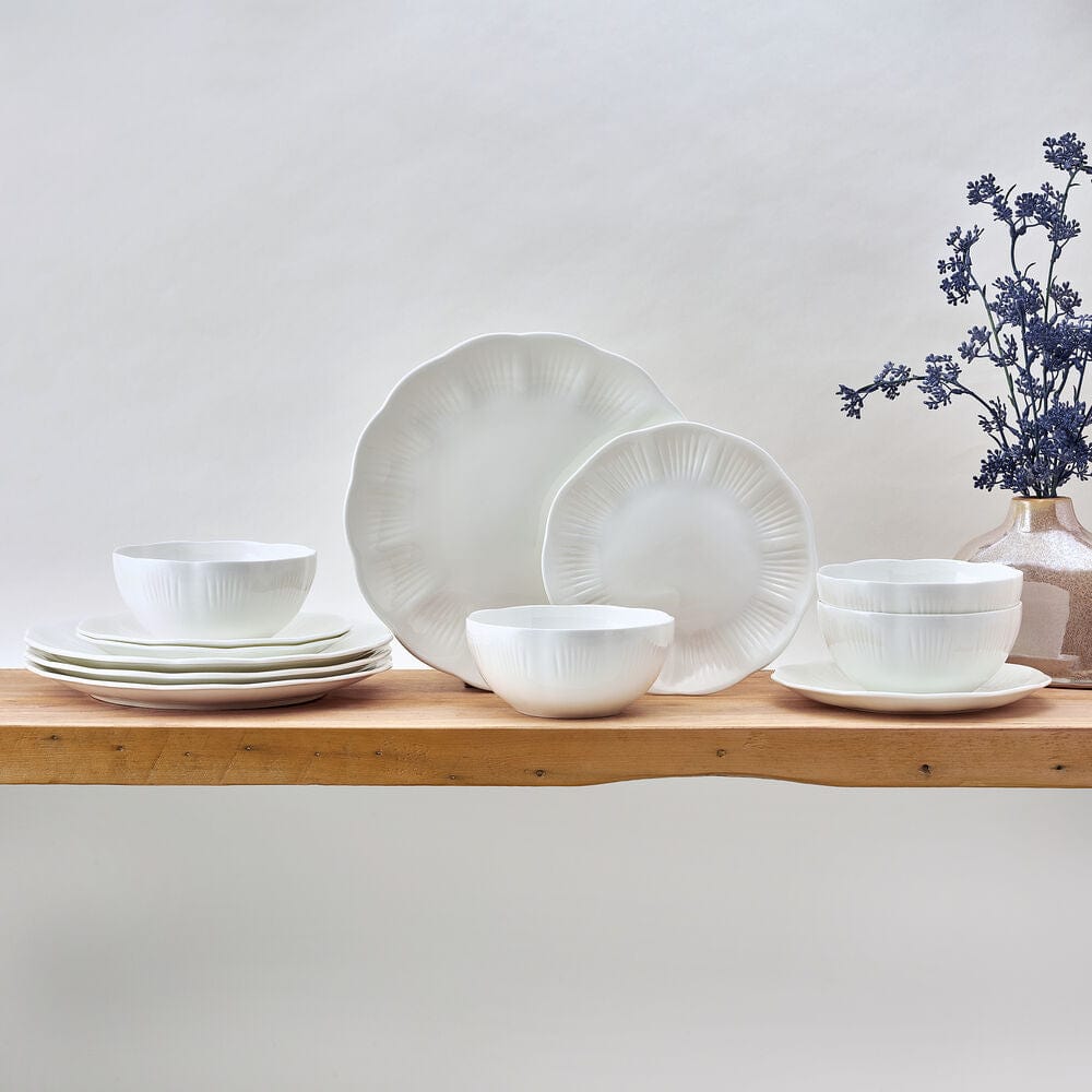 Flora Scalloped 12 Piece Dinnerware Set, Service for 4