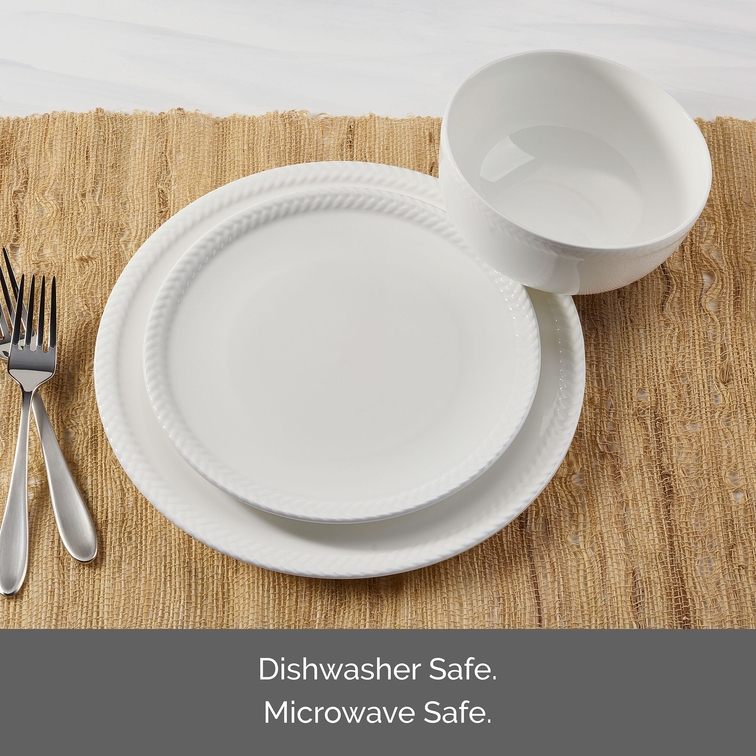 Embossed Rope 12 Piece Dinnerware Set, Service for 4