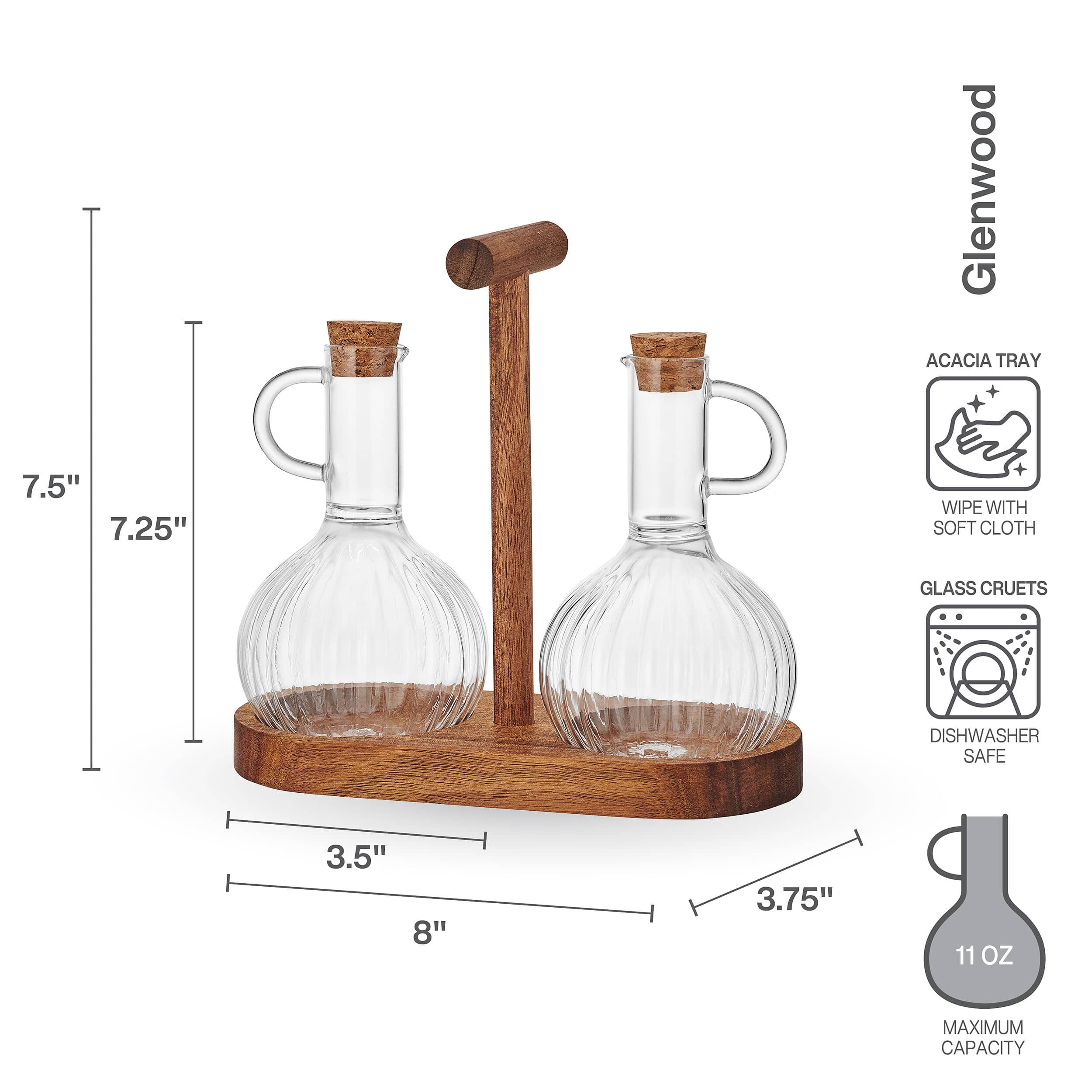 Glenwood 3 Piece Oil and Vinegar Cruet Set
