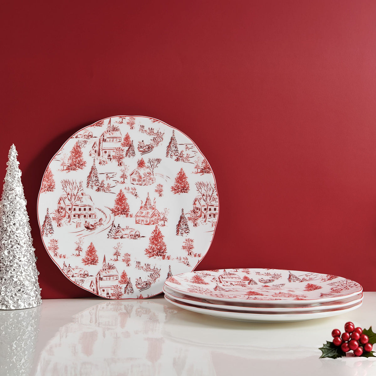 Holiday Village Set of 4 Dinner Plates