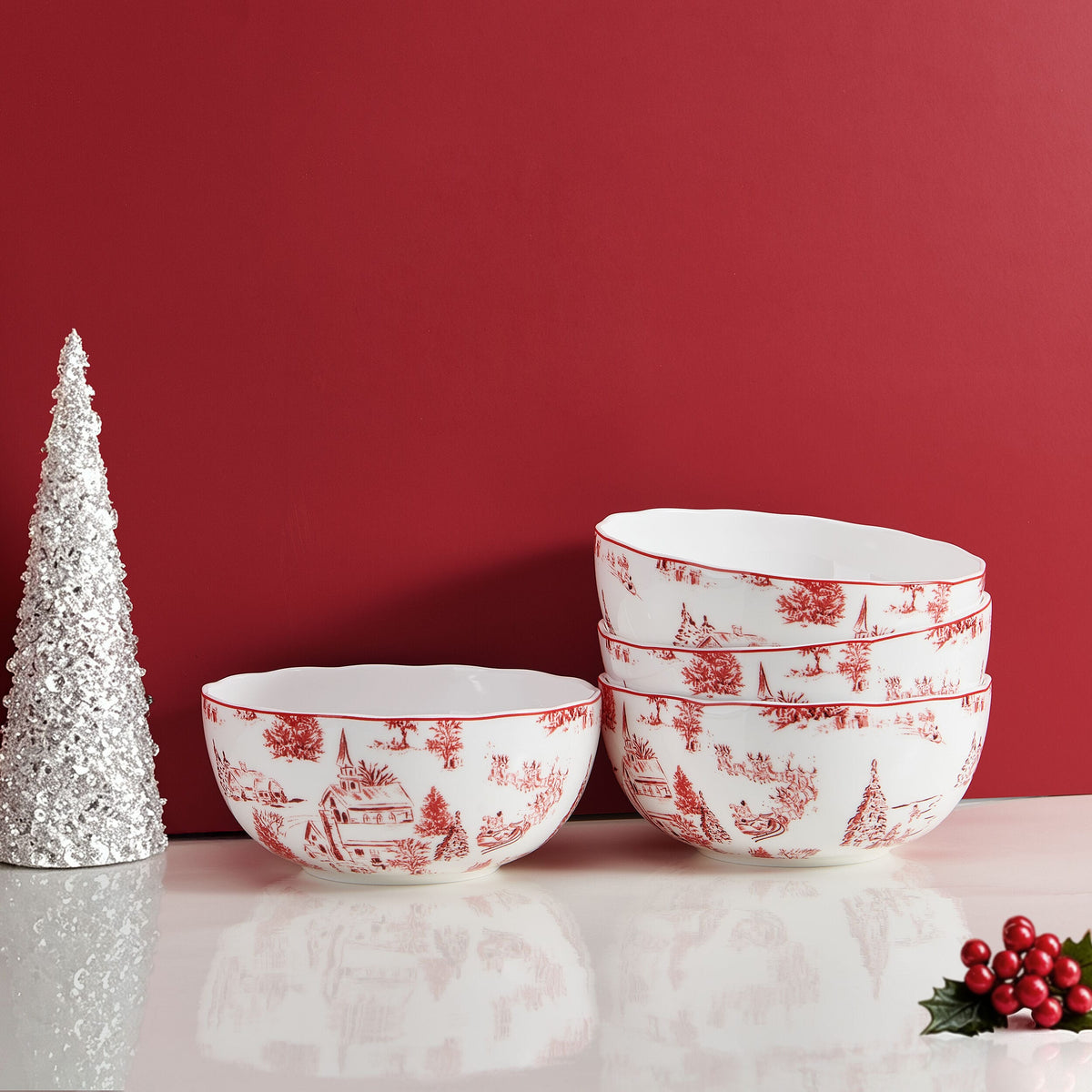 Holiday Village Set of 4 Soup Cereal Bowls
