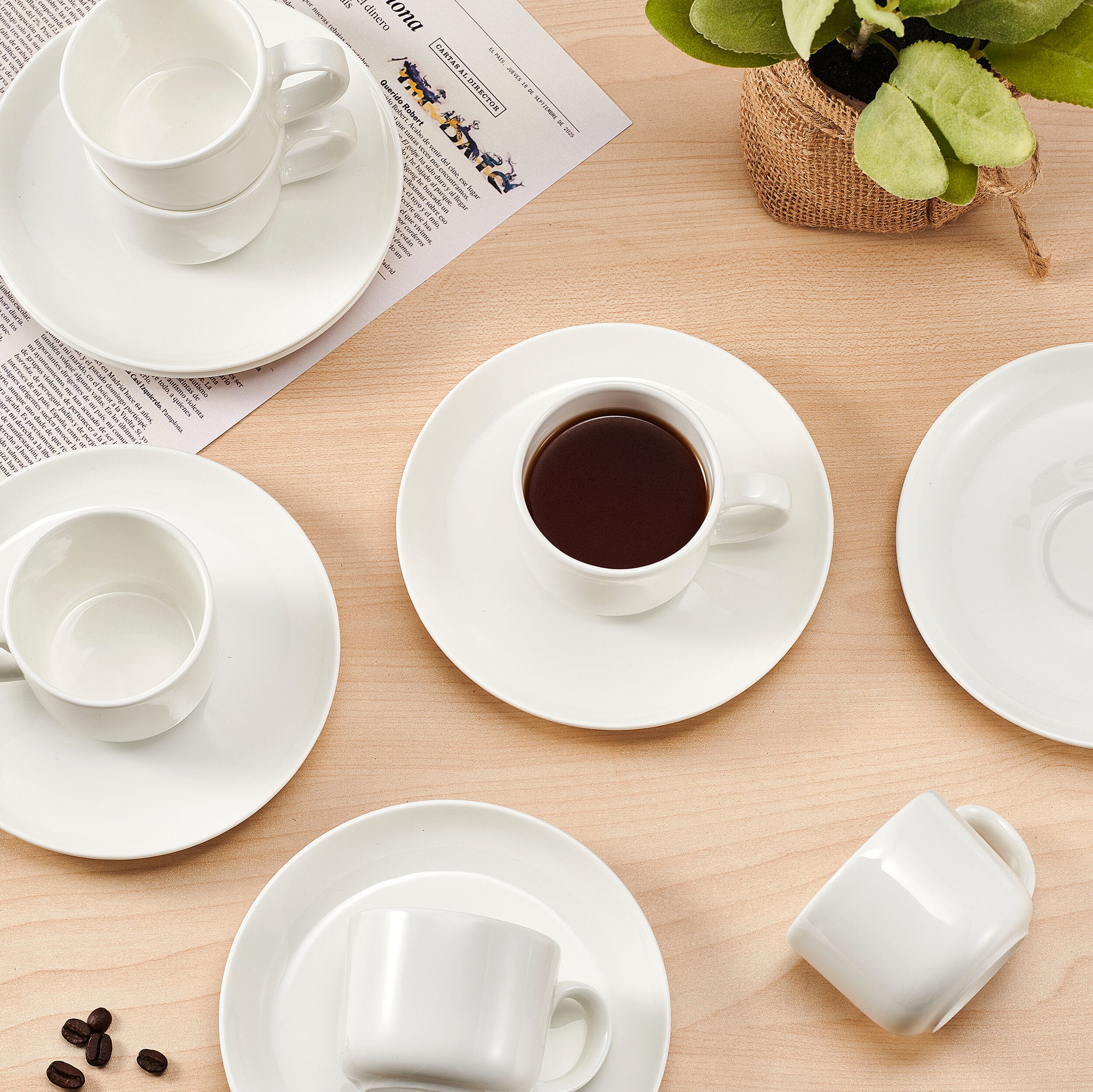 Set of 6 Espresso Cups and Saucers