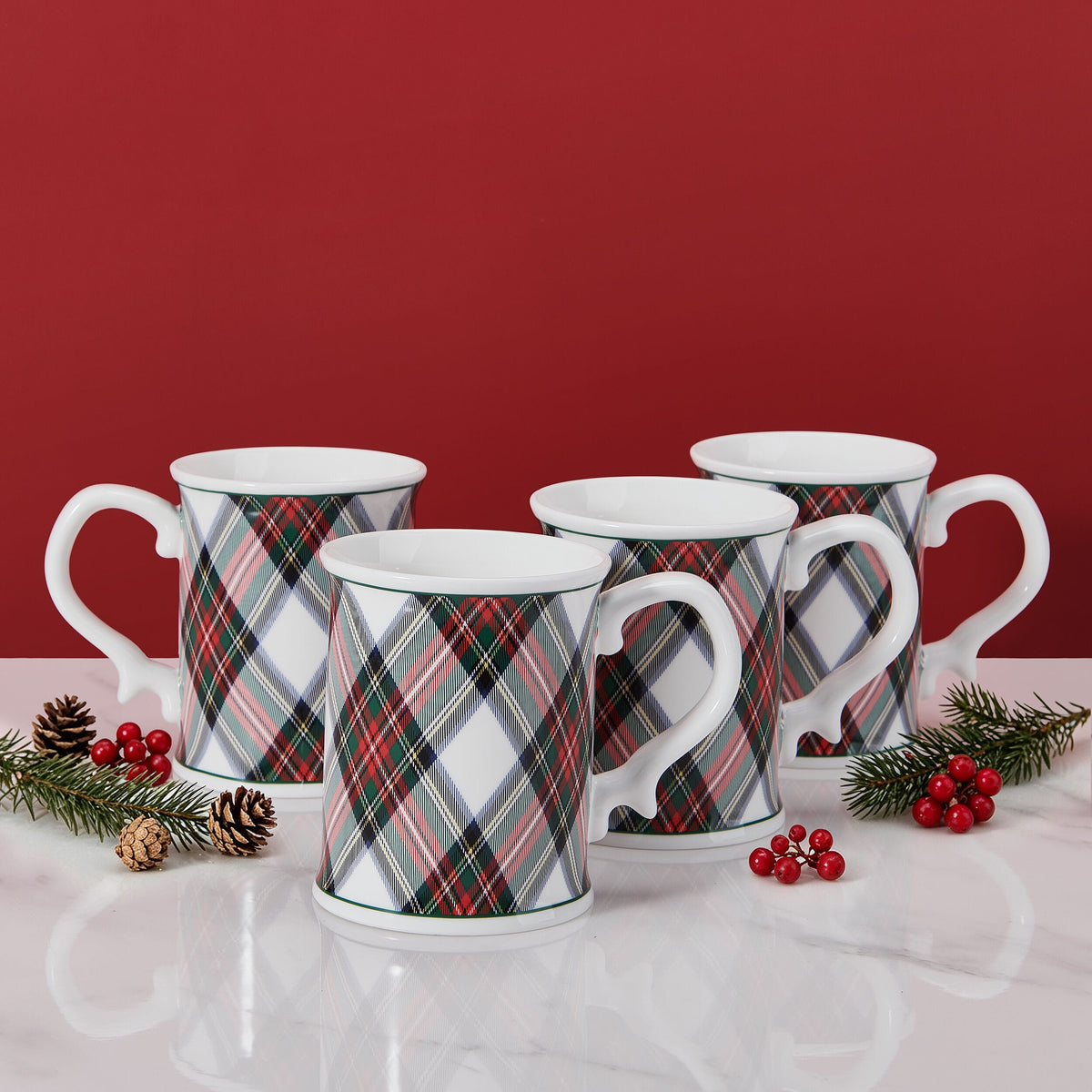 Tartan White Set of 4 Mugs