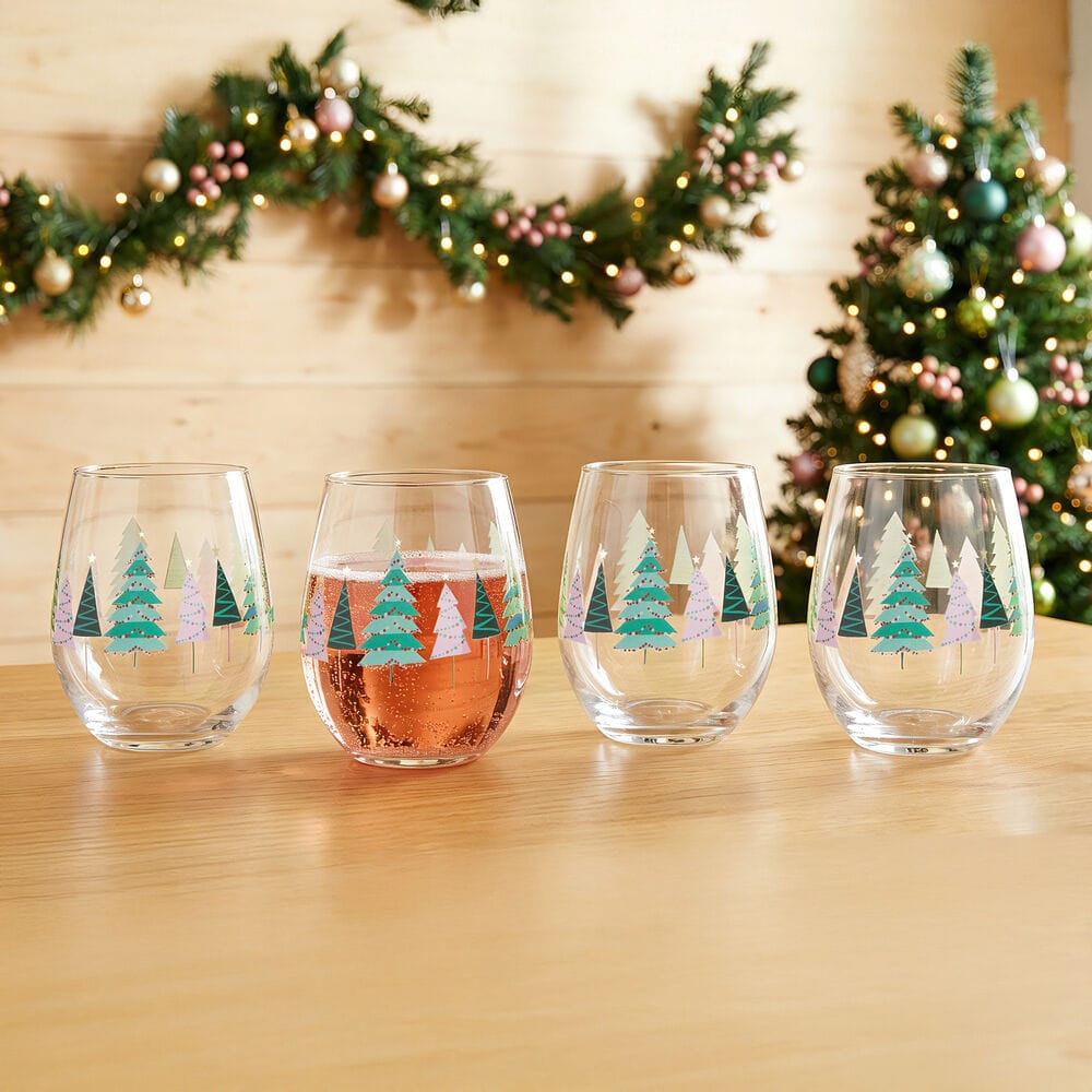 Stemless Gifts Holiday Tree Stemless Wine Set of 4