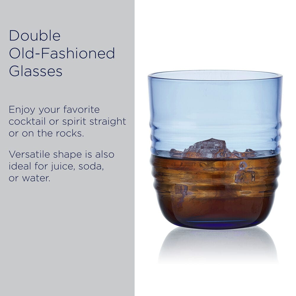Ciara Cobalt Set of 4 Double Old Fashioned Whiskey Glasses