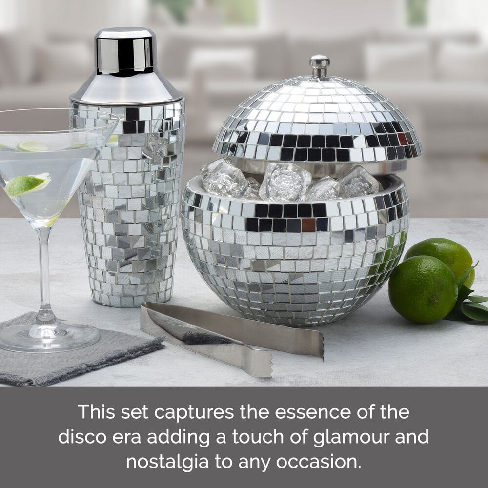 Disco Ball 3 Piece Cocktail Shaker and Ice Bucket Bar Set