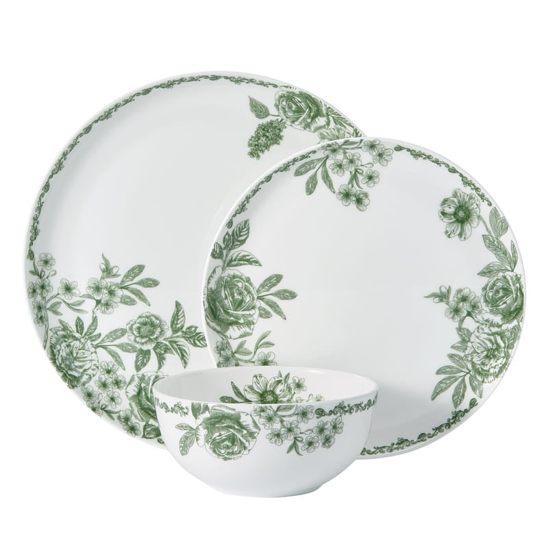 Windsor Rose Green Dinnerware Set, Service for 4