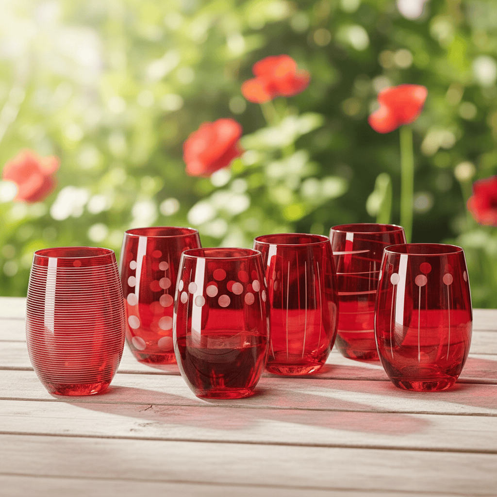 Cheers® Set of 6 Ruby Stemless Wine Glasses