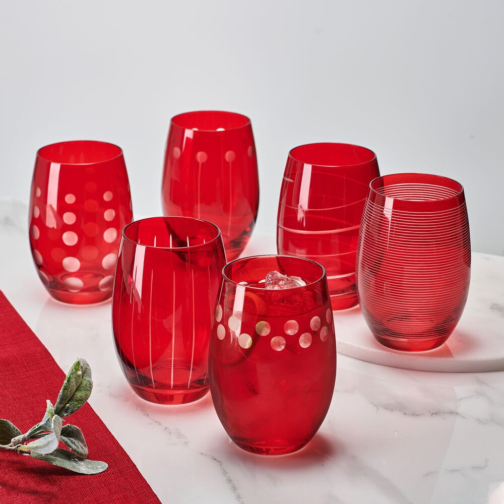Cheers® Set of 6 Ruby Stemless Wine Glasses