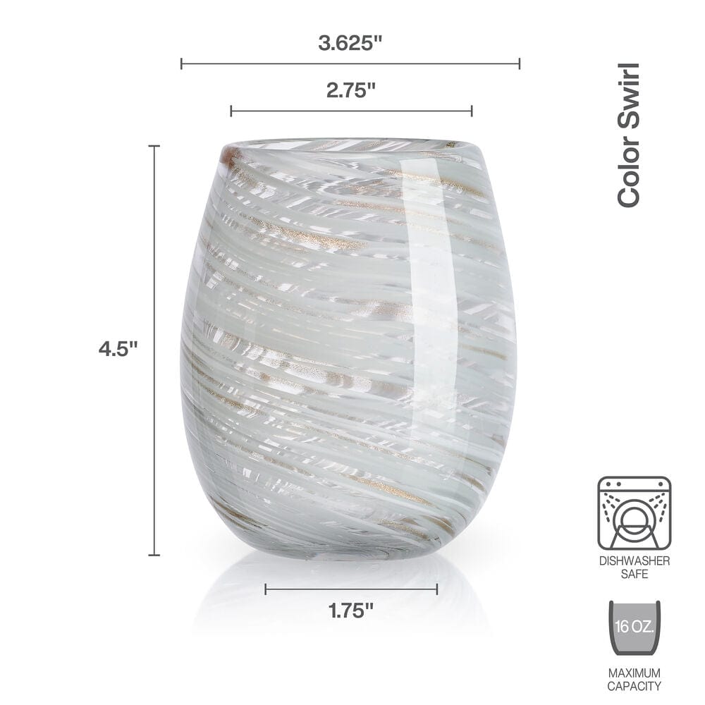 Color Swirl Gray Set of 4 Stemless Wine Glasses