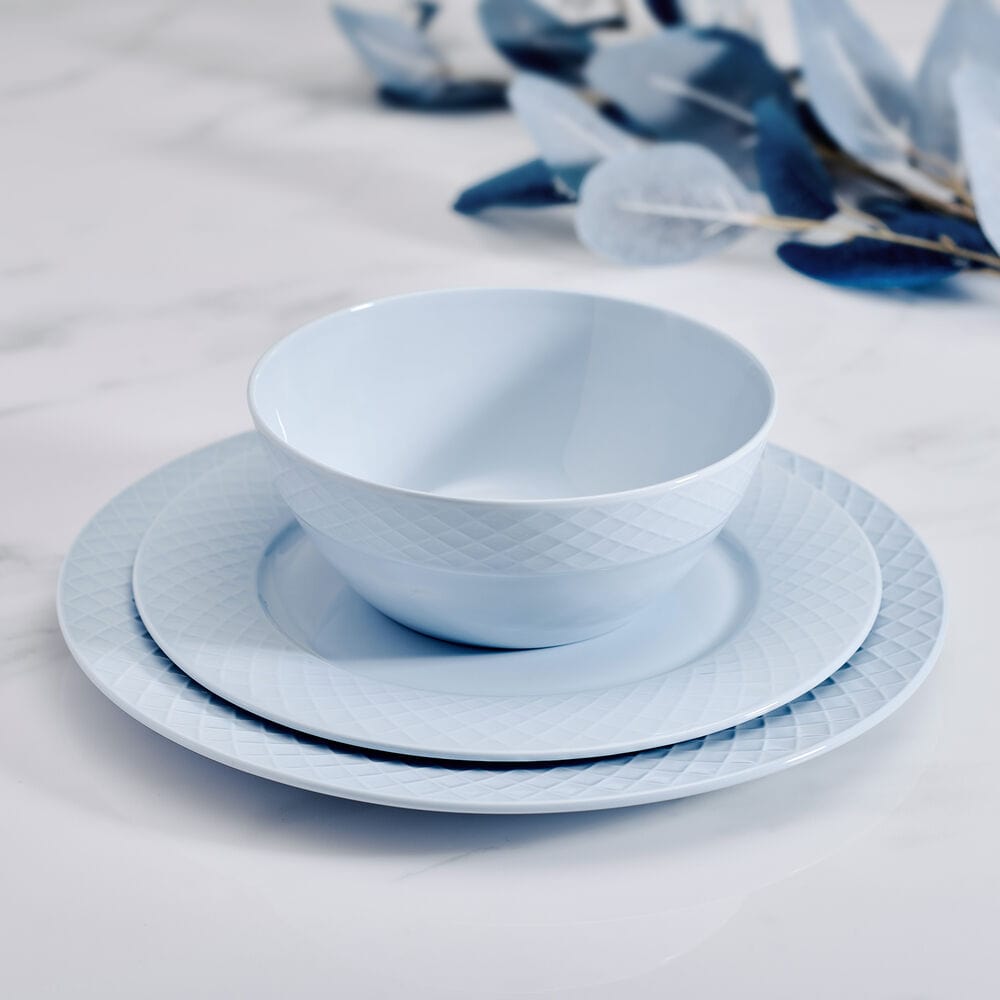Trellis Misty Blue 12 Piece Dinnerware Set, Service for 4
