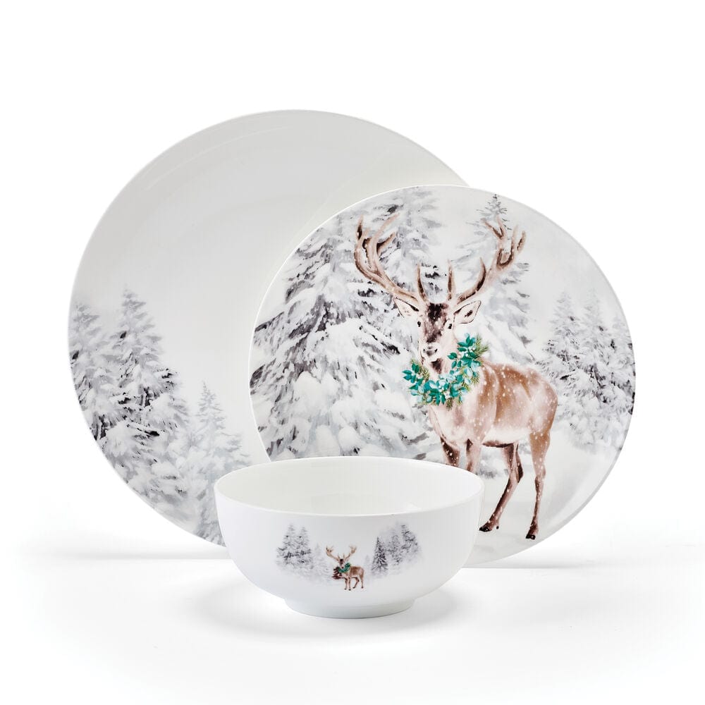 Woodsy Winter 12 Piece Dinnerware set, Service for 4