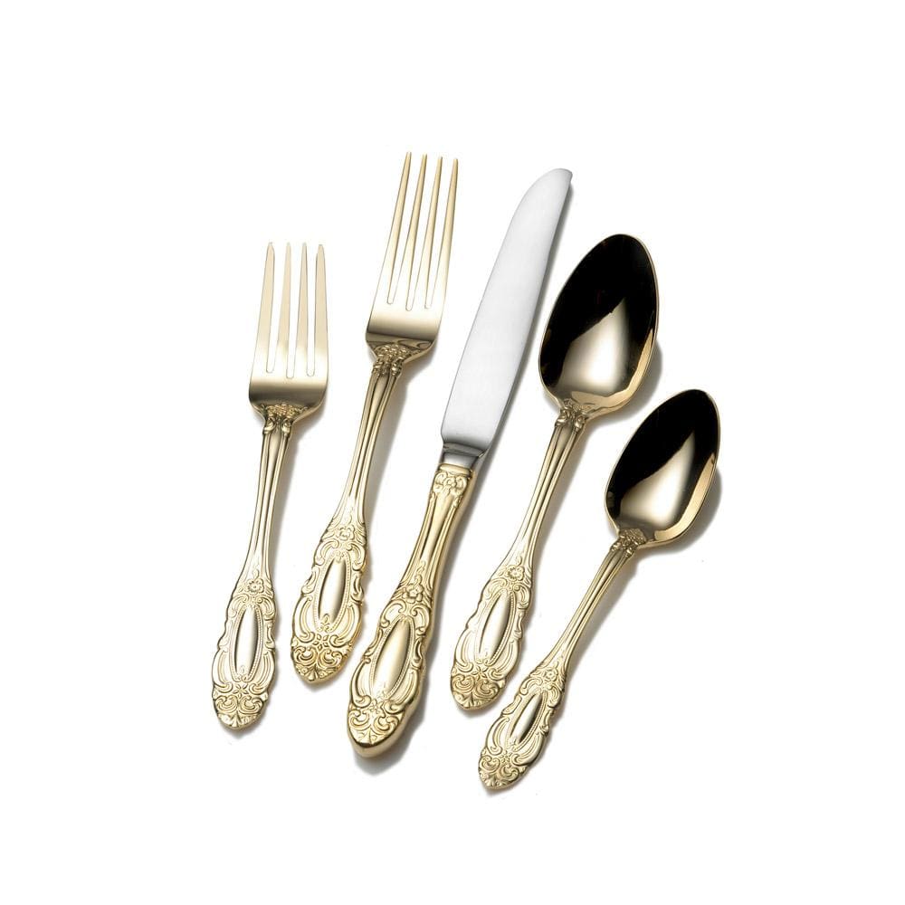Wallace Duchess 24 Karat Gold Plated 65 Piece Flatware Set, Service for 12