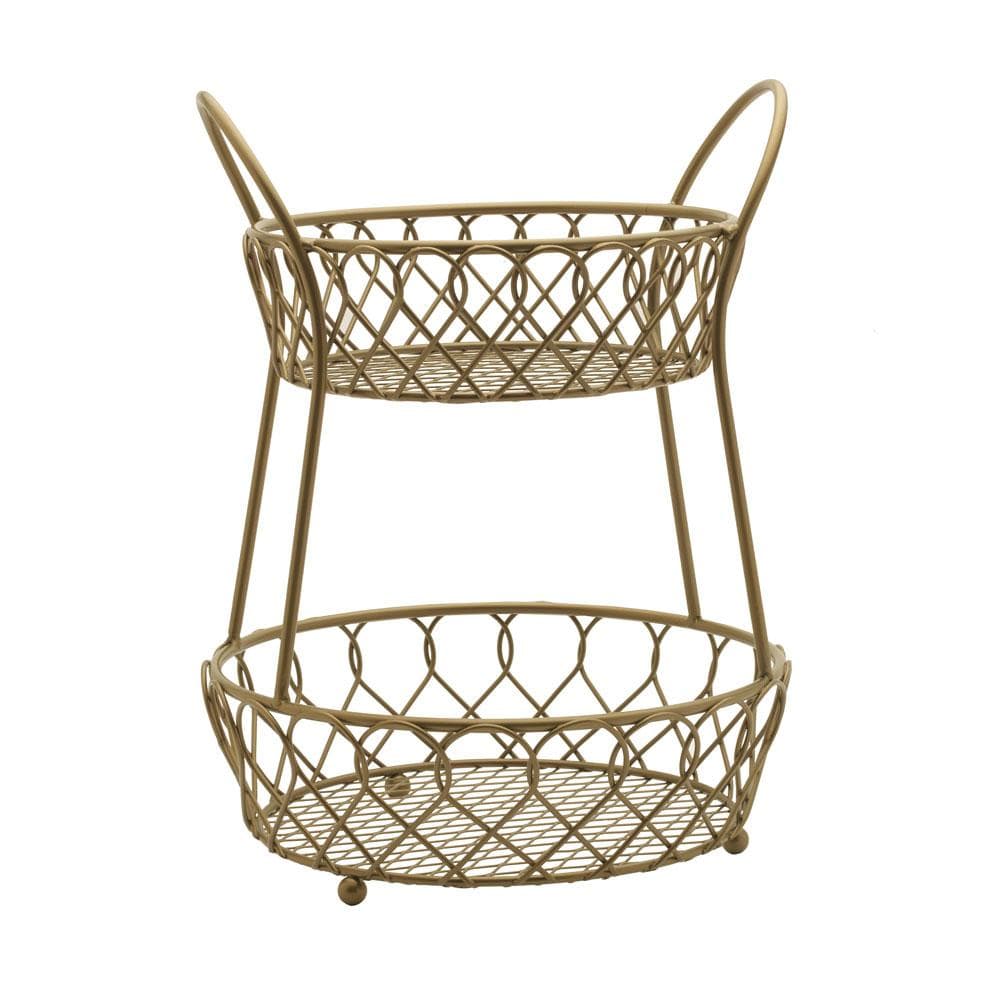 Loop and Lattice 2 Tier Matte Gold Countertop Fruit Storage Basket