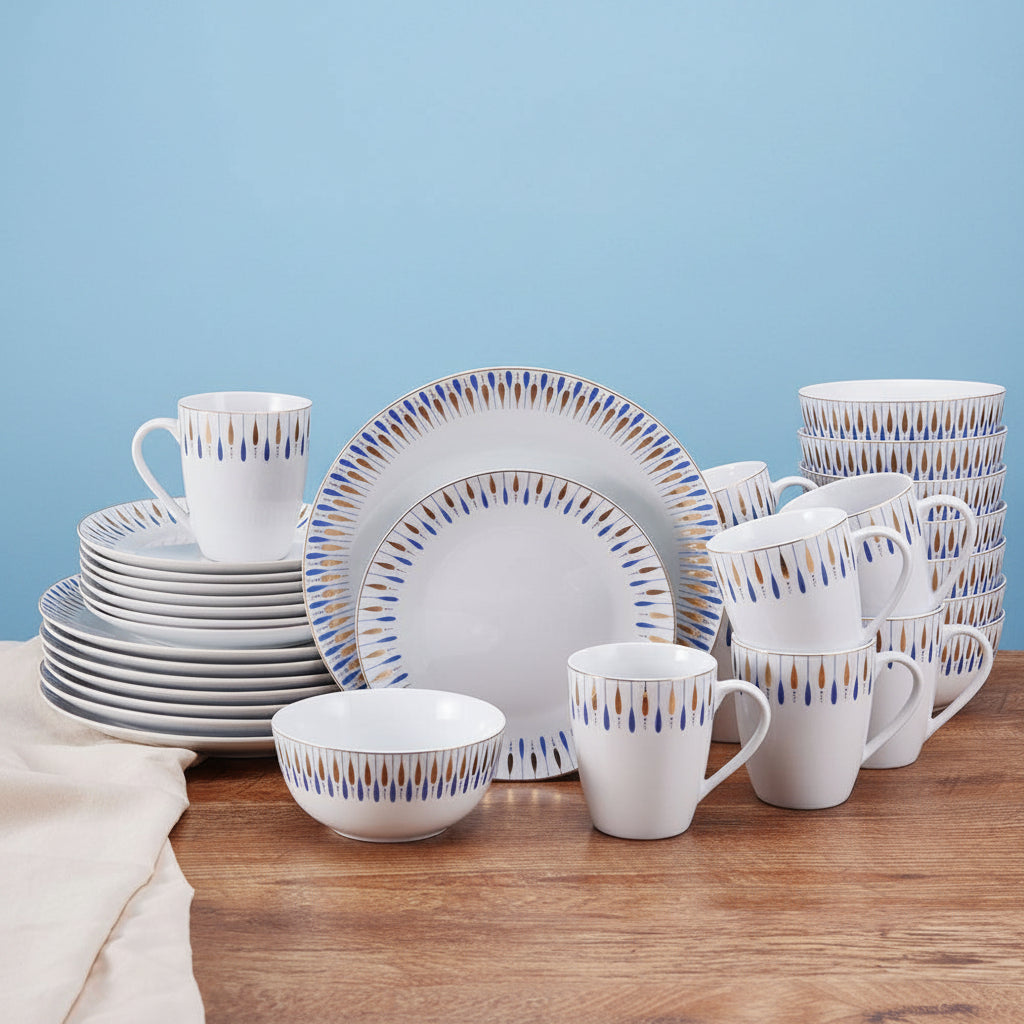 Starburst Blue 32 Piece Dinnerware Set, Service for 8