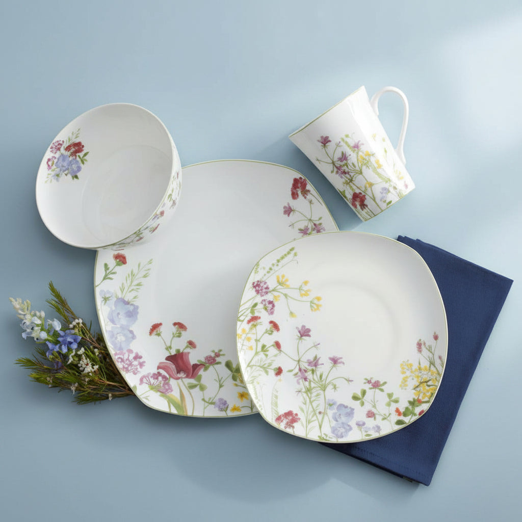 Wildflower Garden Square 16 Piece Dinnerware Set, Service for 4