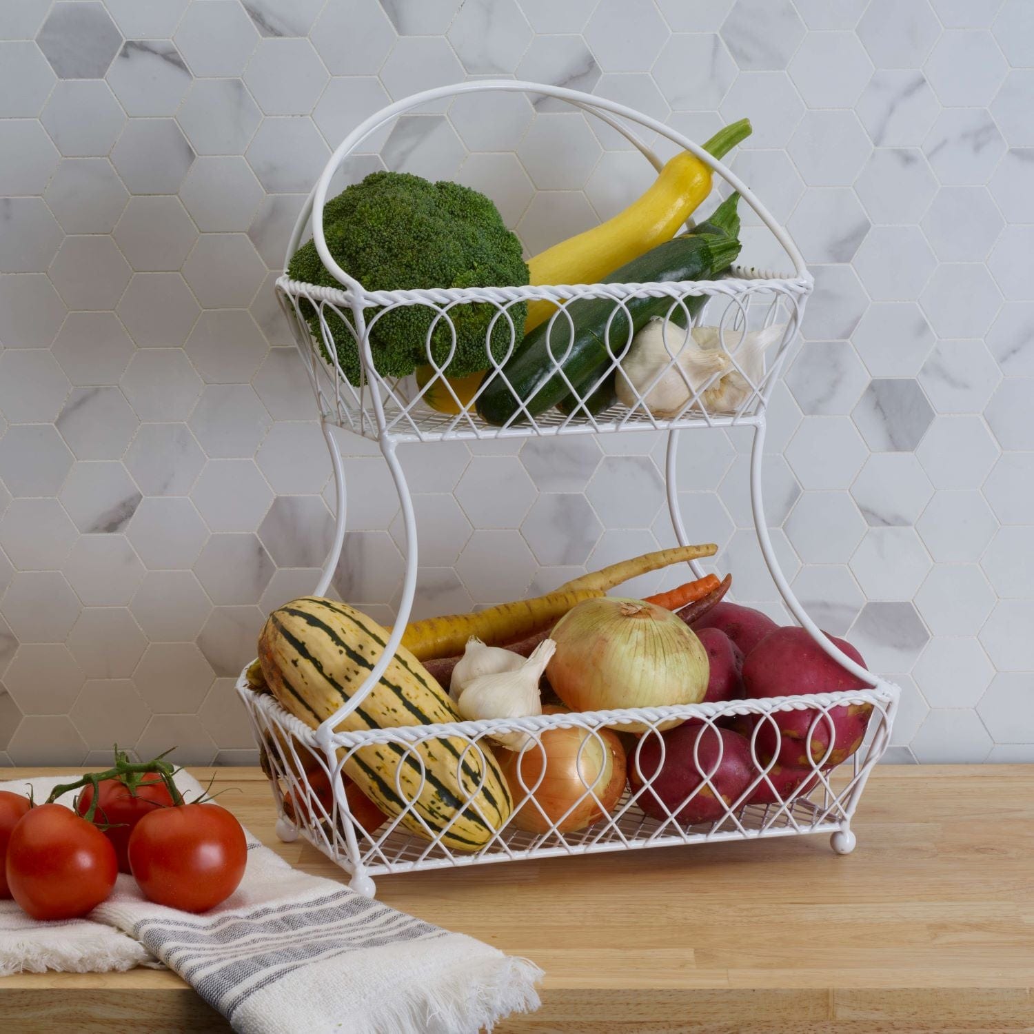 Loop and Lattice 2 Tier White Flatback Fruit Storage Basket