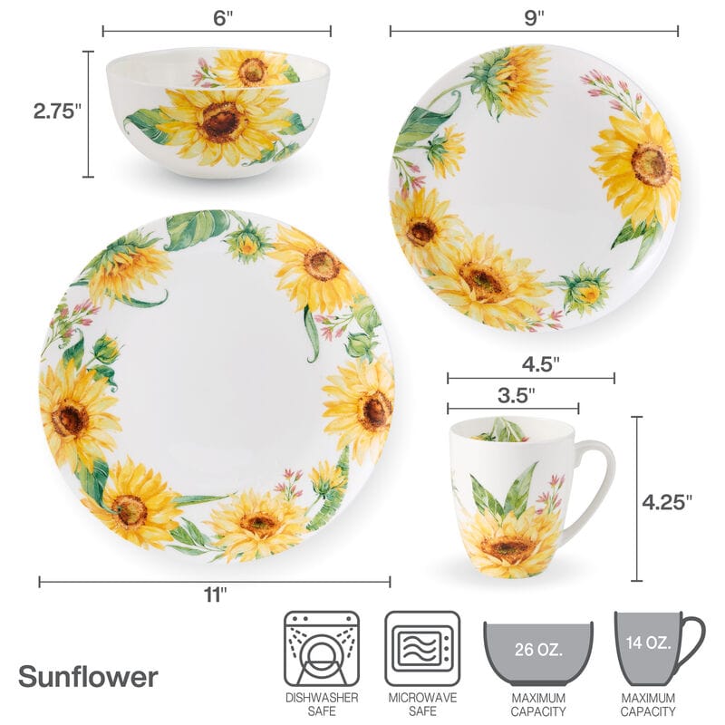 Sunflower 16 Piece Dinnerware Set, Service for 4