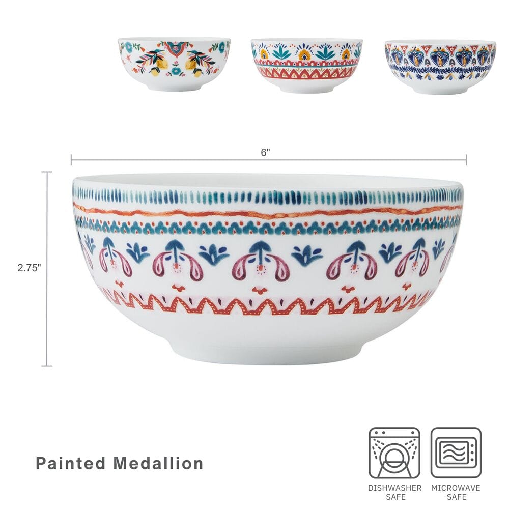 Painted Medallion Set of 4 Soup Cereal Bowls