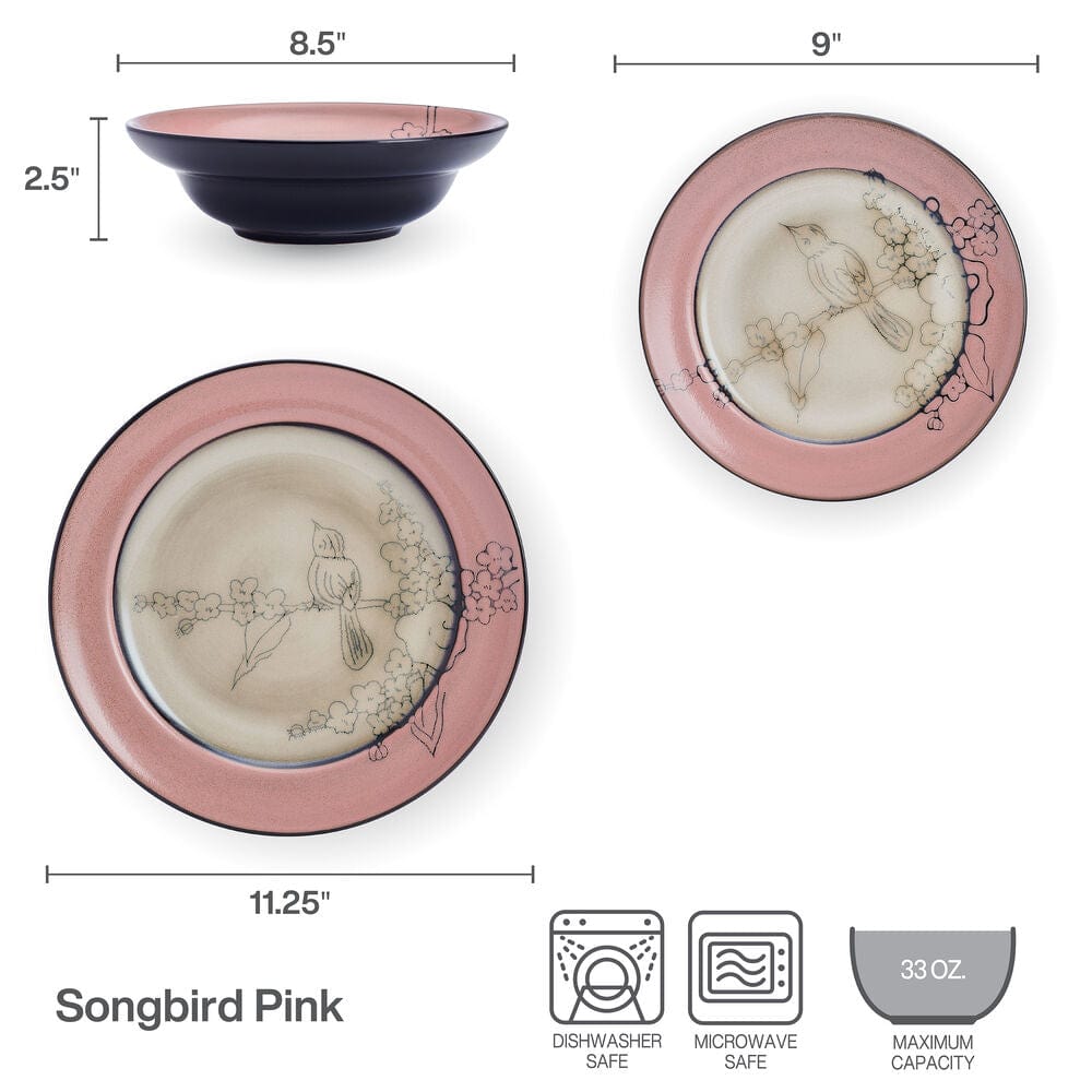 Song Bird Pink 12 Piece Dinnerware Set