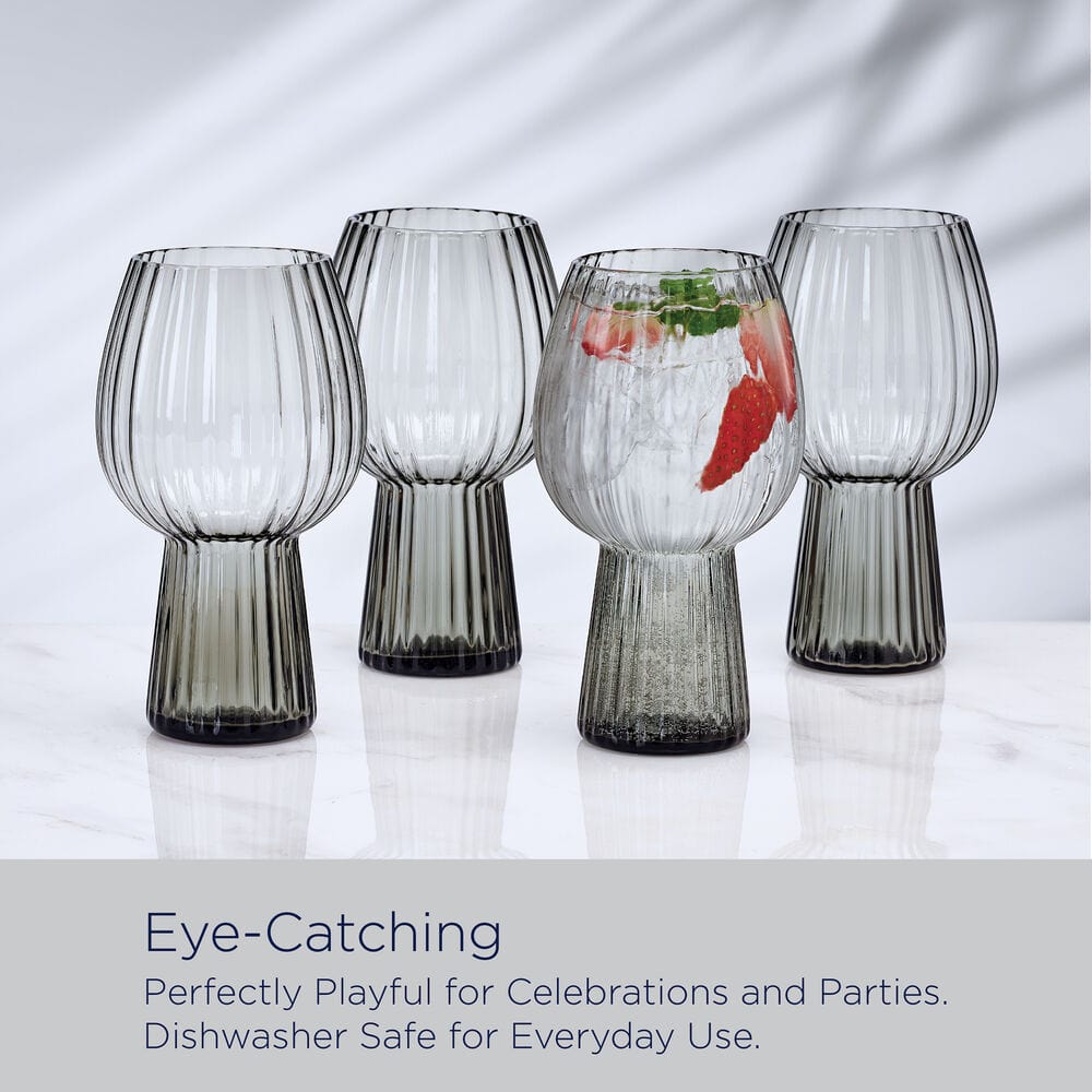 Phoebe Optic Smoke Set of 4 Goblet Beverage Glasses