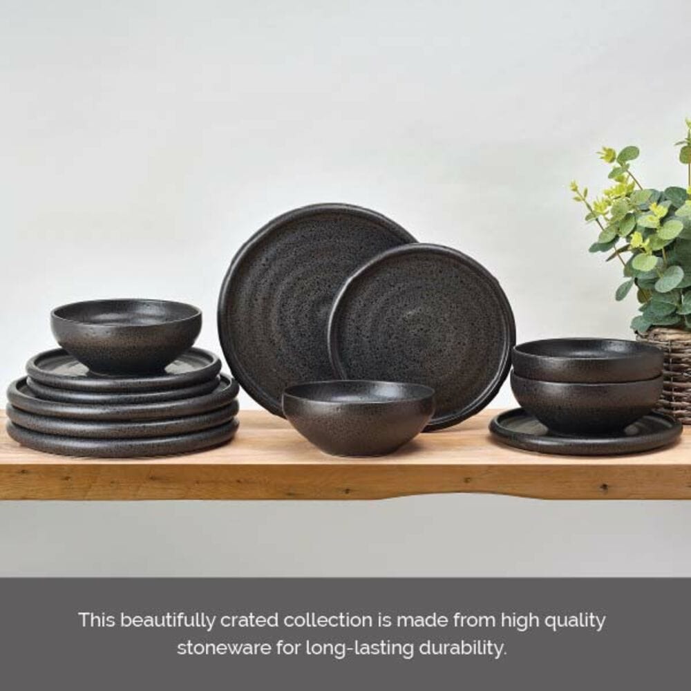 Declan Charcoal 12 Piece Dinnerware Set, Service for 4