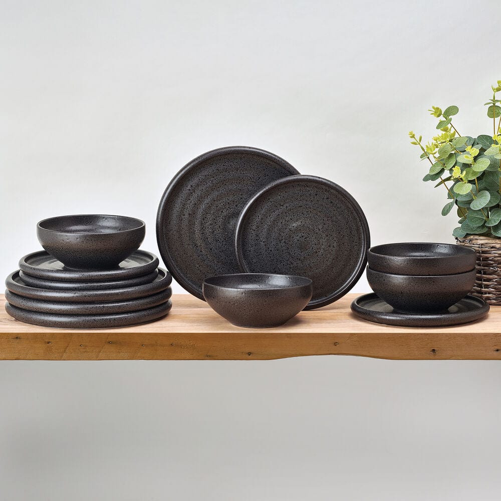 Declan Charcoal 12 Piece Dinnerware Set, Service for 4