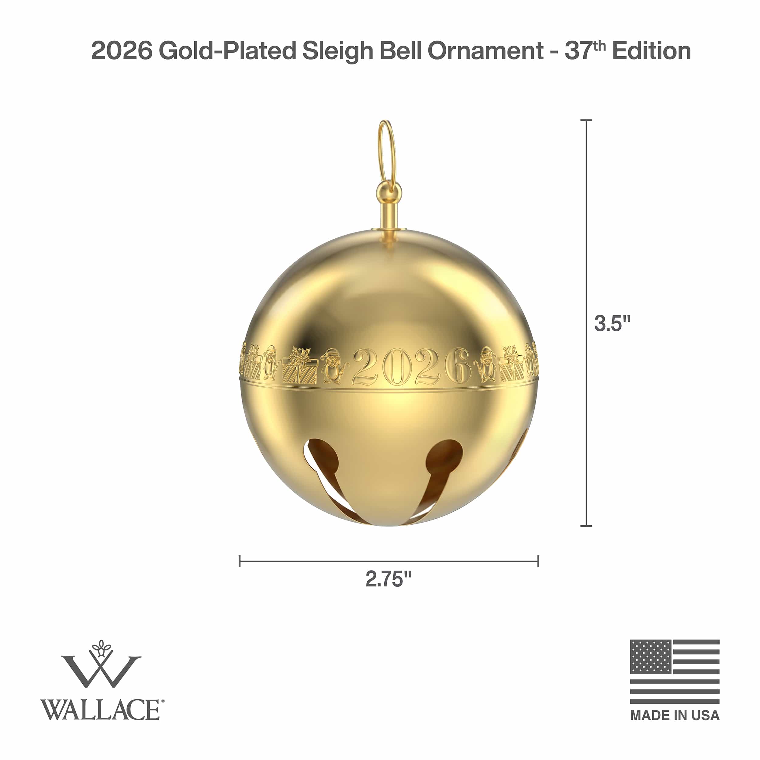 Wallace 2026 Gold Plated Sleigh Bell Ornament 37th Edition