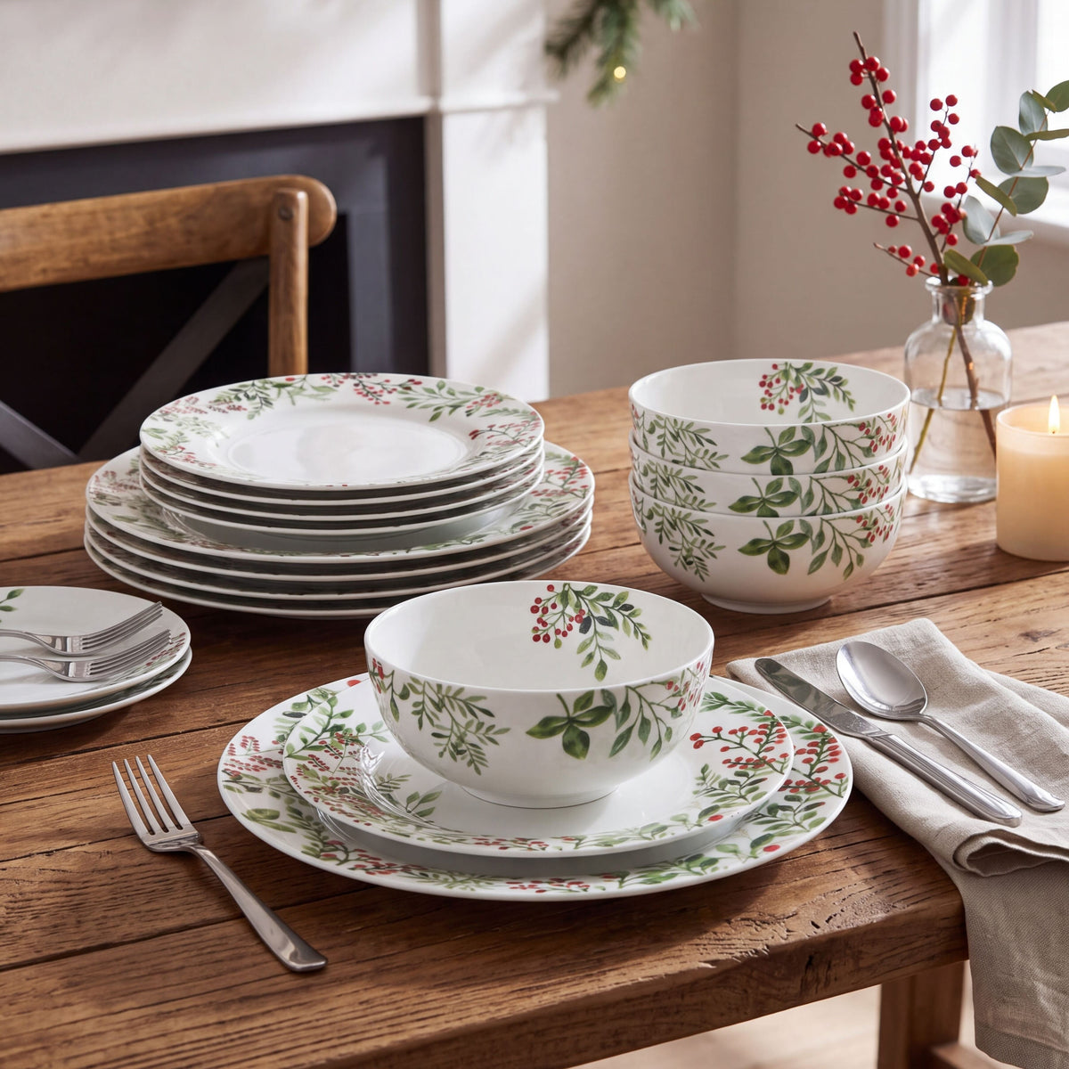 Tivoli Holiday 12 Piece Dinnerware Set, Service for 4