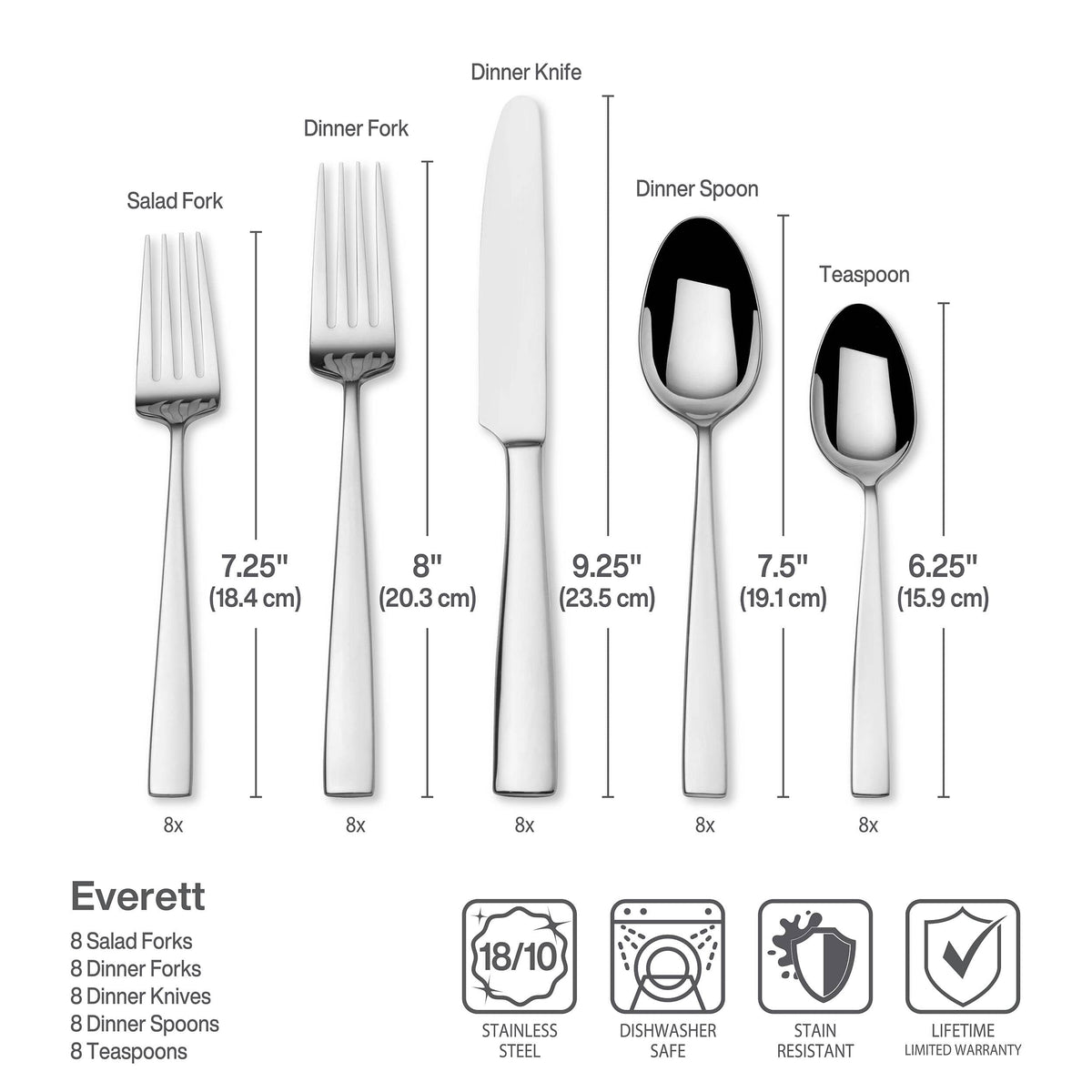 Everett 45 Piece Flatware Set with Caddy, Service for 8