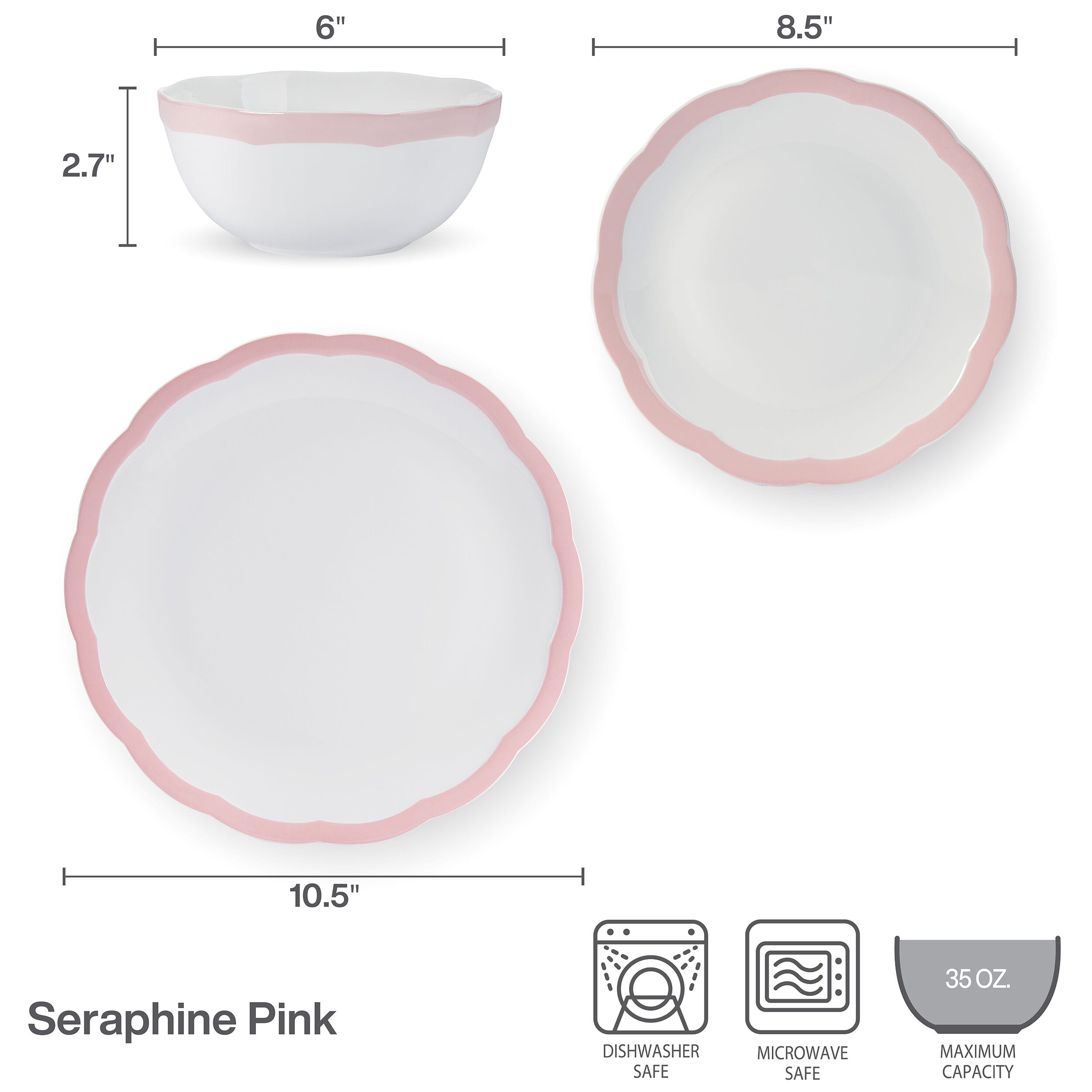 Seraphine Pink 12 Piece Dinnerware Set,Service for 4