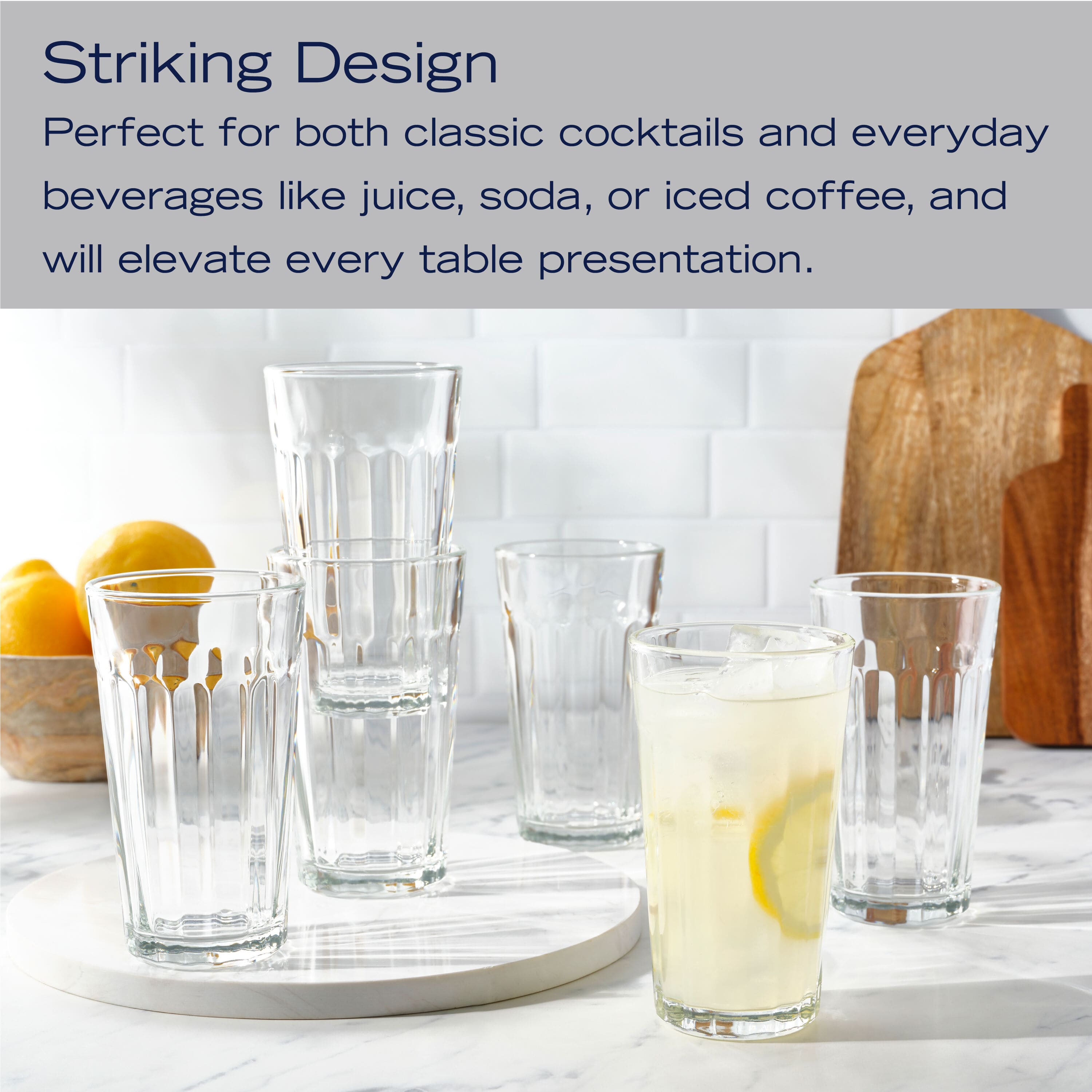 Mable Set of 6 Highball Tumbler Glasses 12oz.