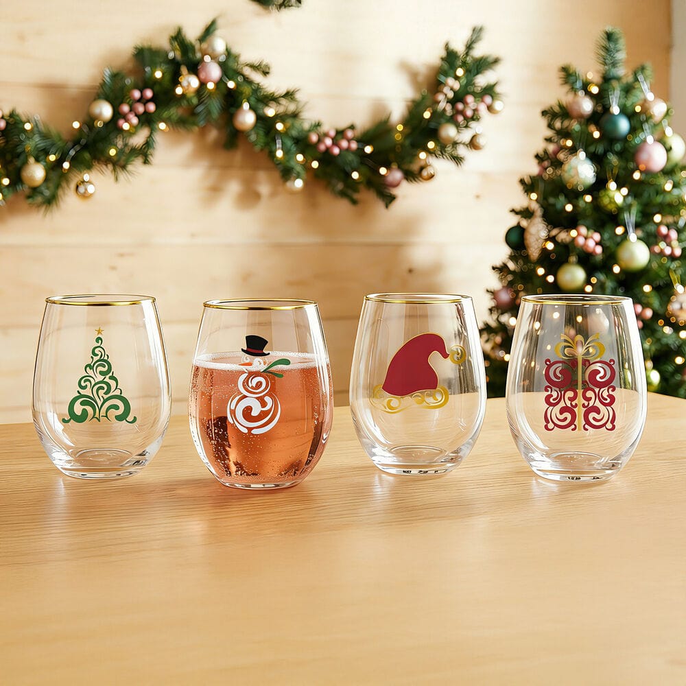 Stemless Gifts Holiday Stemless Wine Set of 4