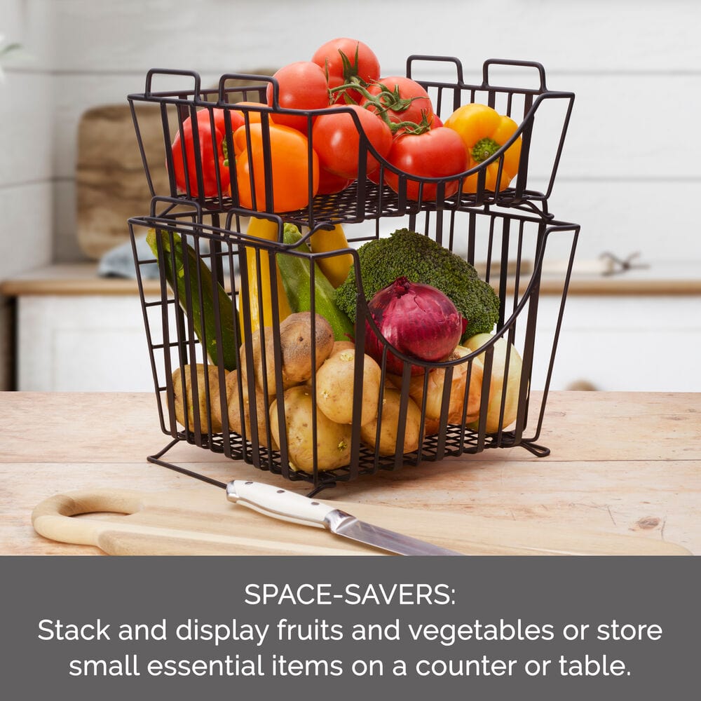 Band & Stripe Set of 2 Stackable Storage Baskets