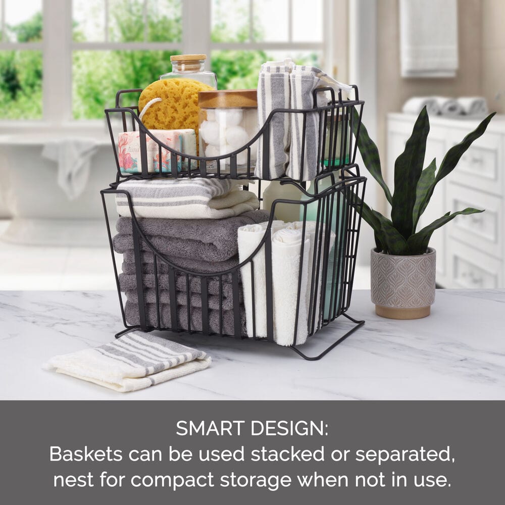 Band & Stripe Set of 2 Stackable Storage Baskets
