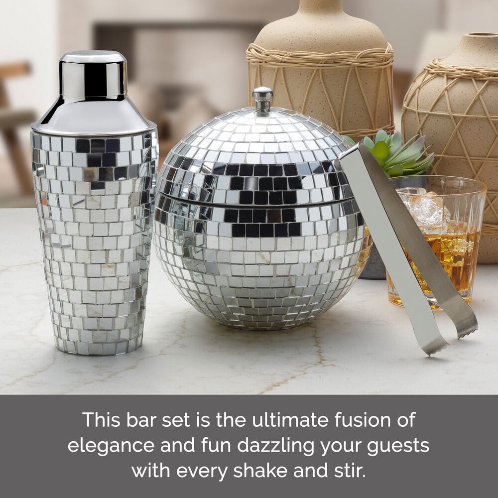Disco Ball 3 Piece Cocktail Shaker and Ice Bucket Bar Set