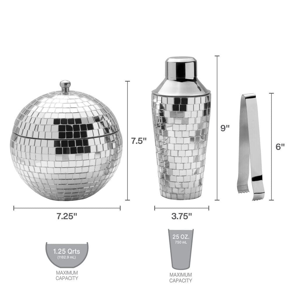 Disco Ball 3 Piece Cocktail Shaker and Ice Bucket Bar Set