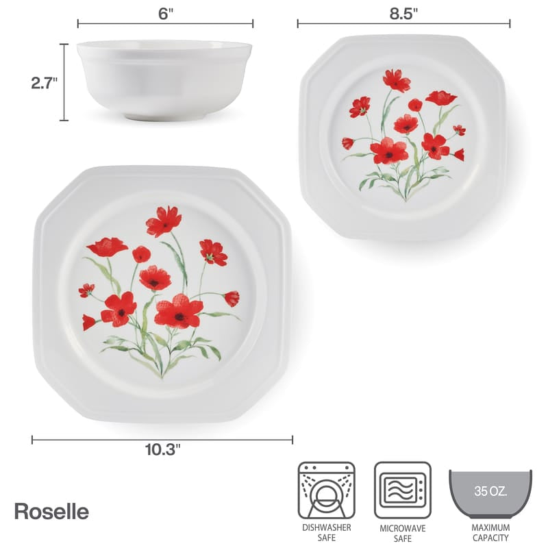 Roselle 12 Piece Dinnerware Set, Service for 4