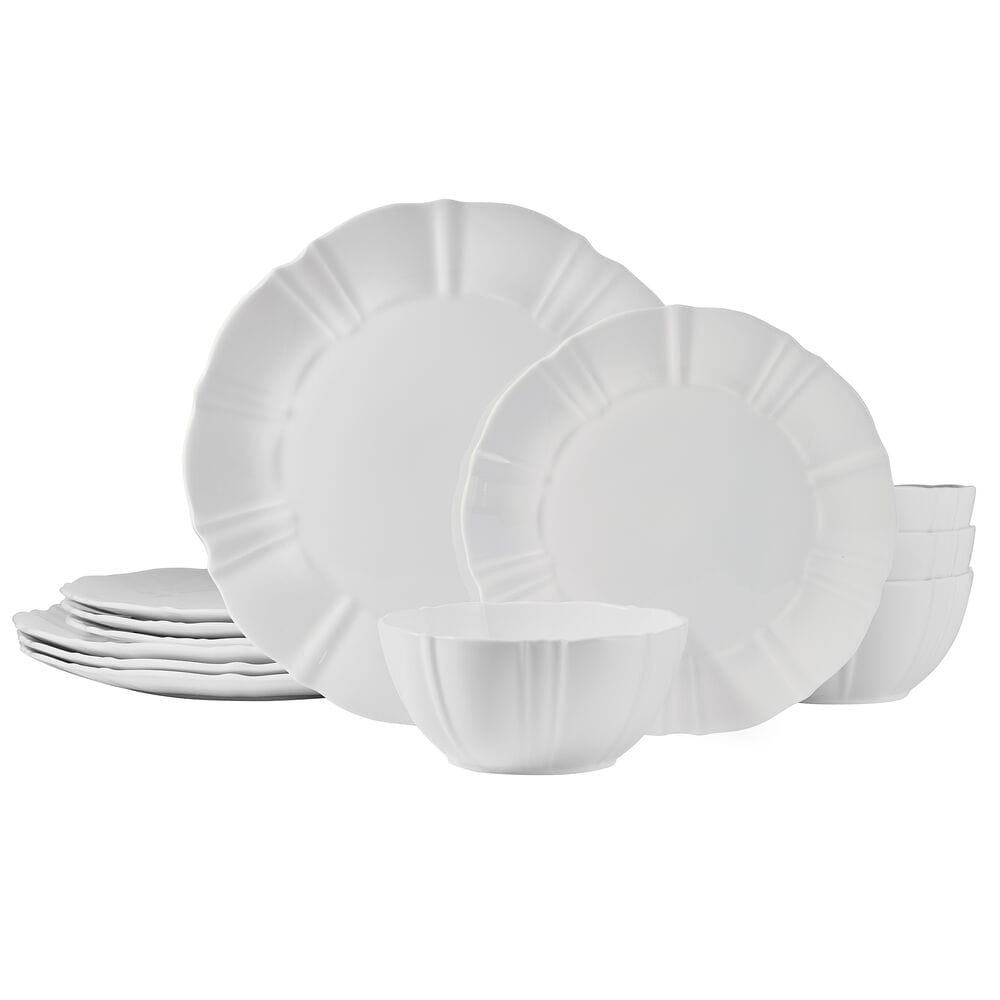 Belle Scalloped 12 Piece Dinnerware Set, Service for 4