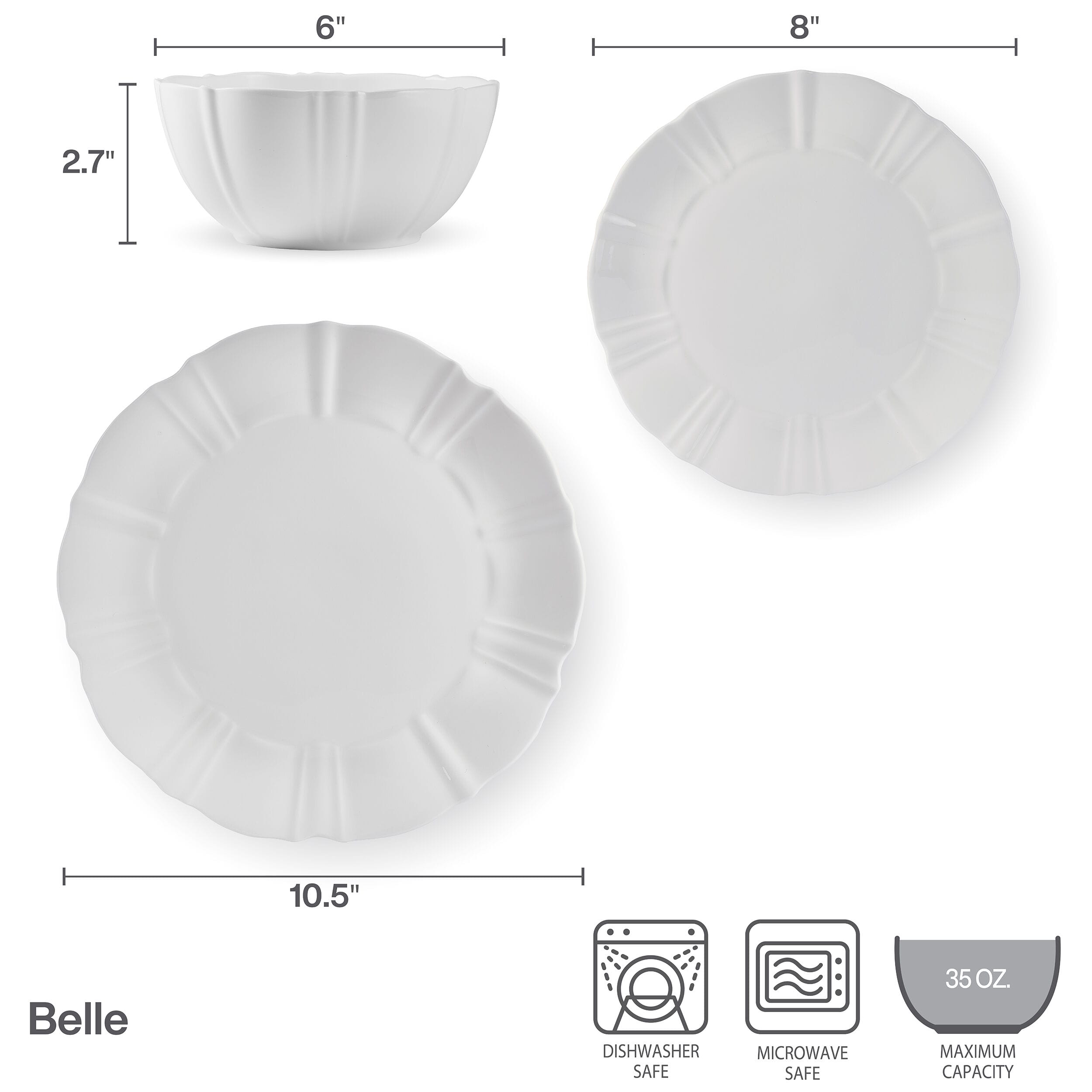 Belle Scalloped 12 Piece Dinnerware Set, Service for 4