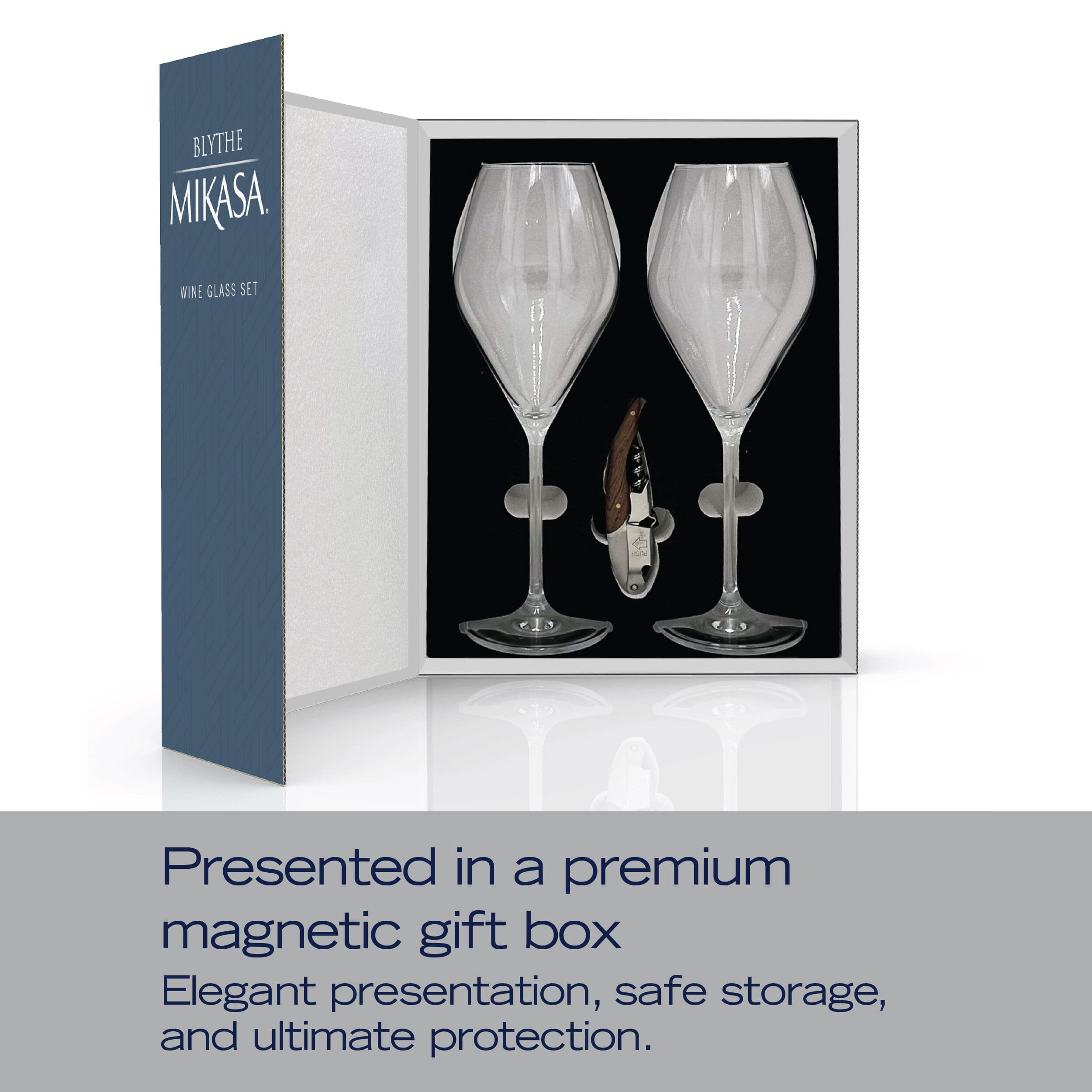 Blythe Set of 2 Wine Glass Boxed Gift Set with Corkscrew