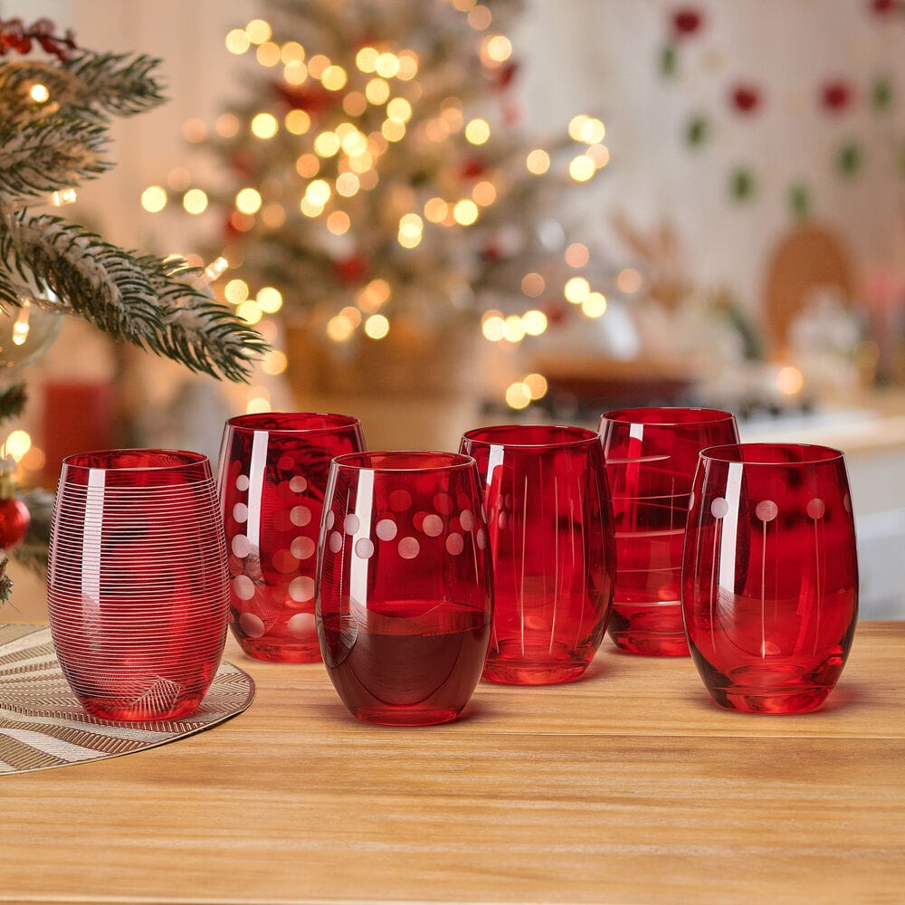 Cheers® Set of 6 Ruby Stemless Wine Glasses