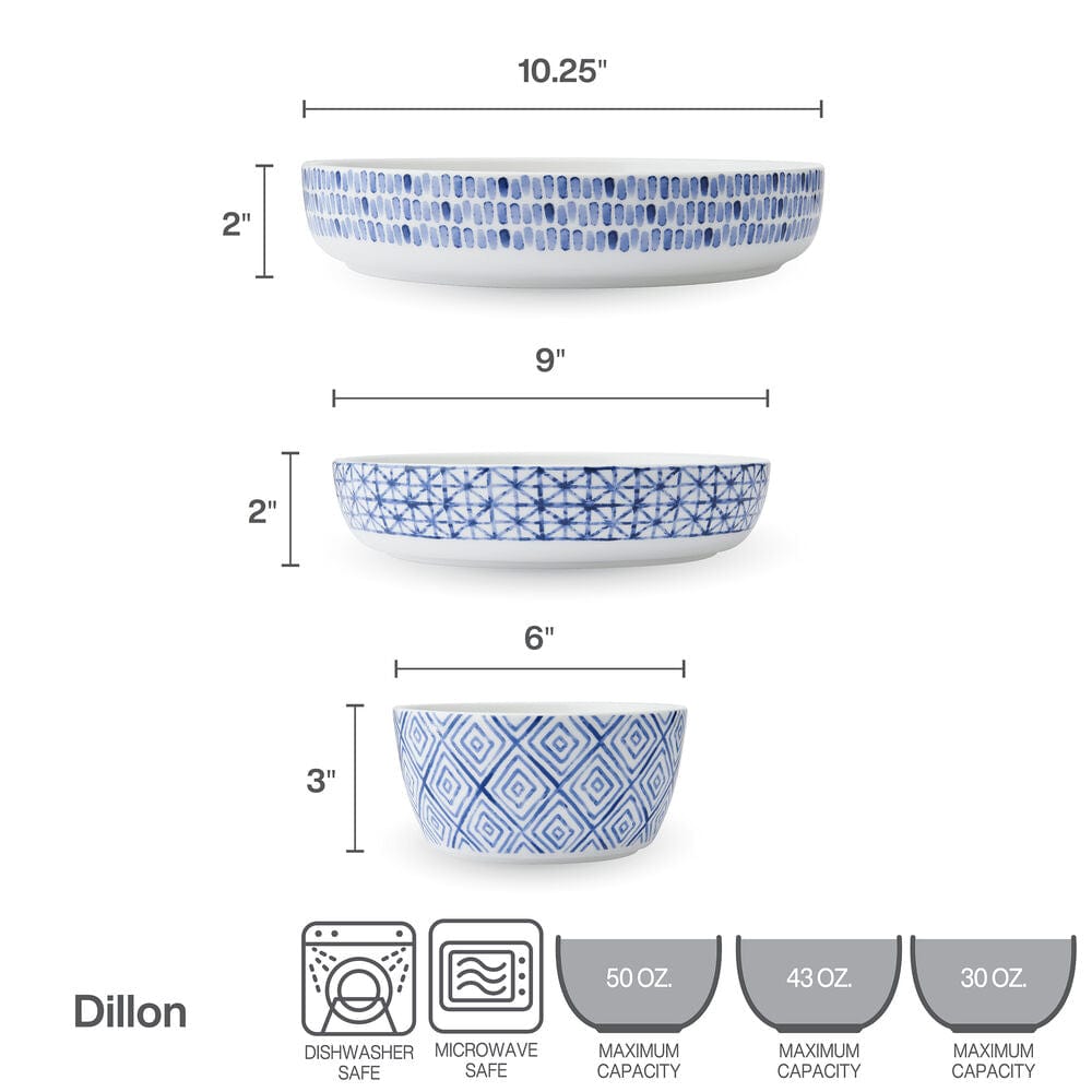 Dillon 9 Piece Dinnerware Bowl Set, Service for 3
