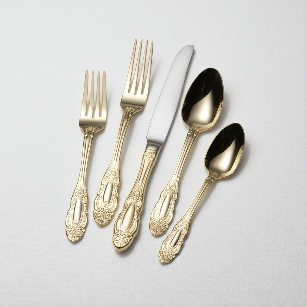 Wallace Duchess 24 Karat Gold Plated 65 Piece Flatware Set, Service for 12