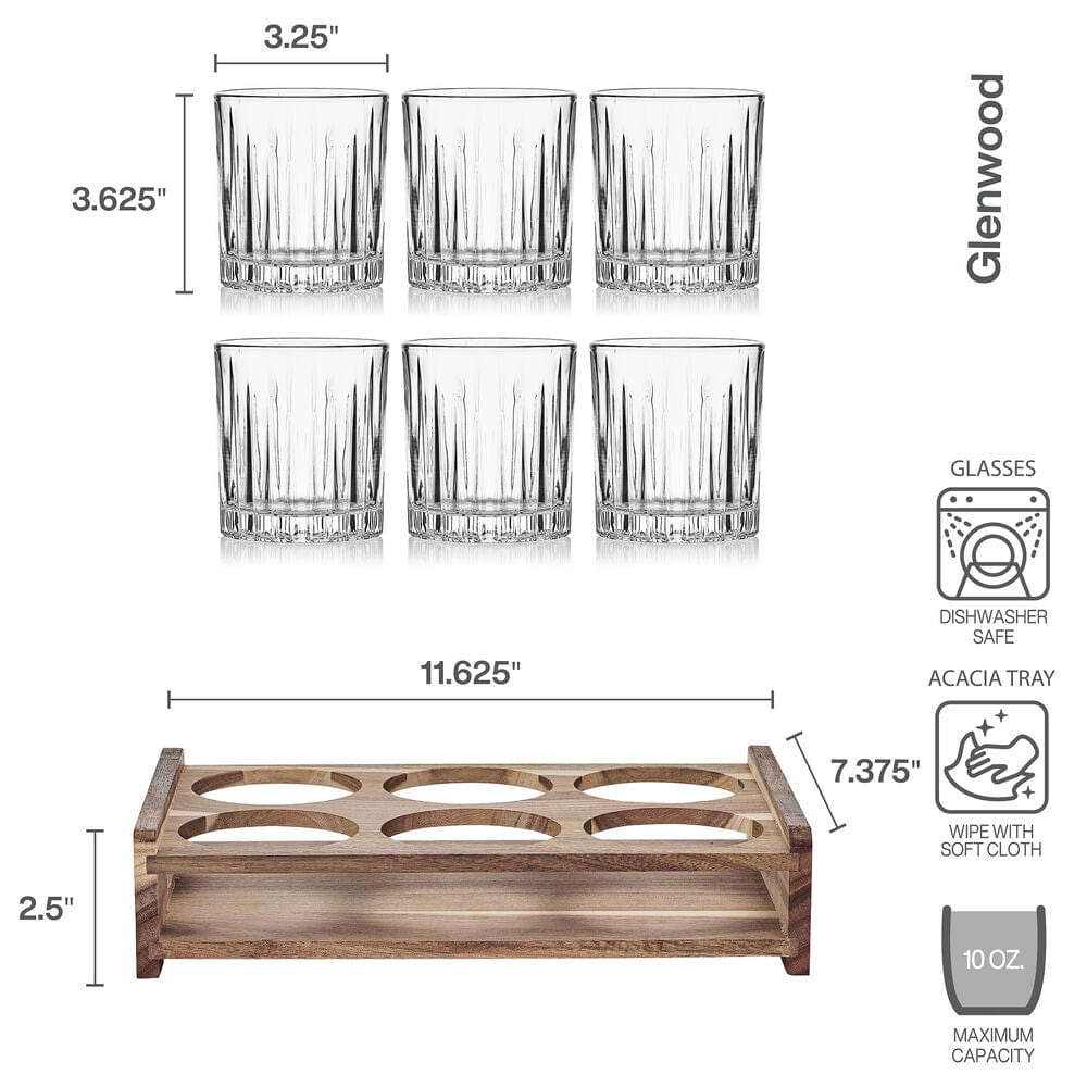 Glenwood 7 Piece Double Old Fashioned Bar Caddy Set